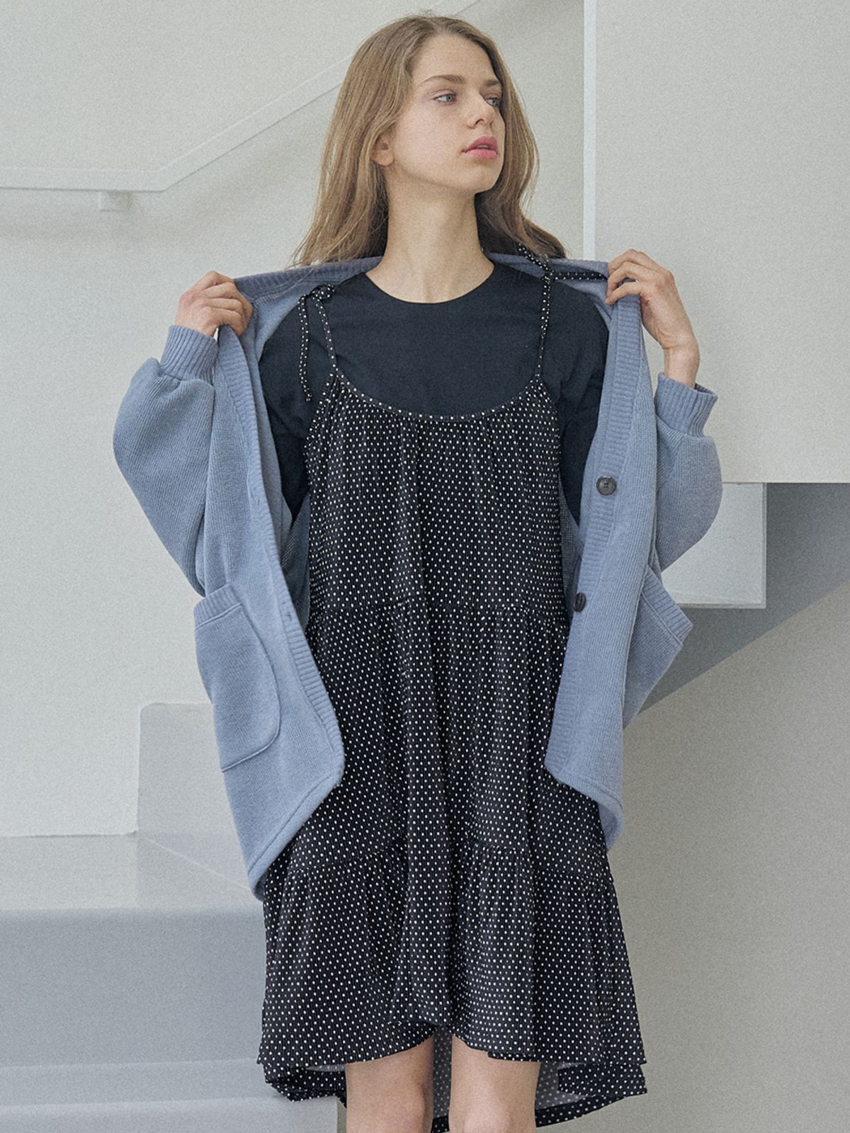 아방(AVANT-G) Dolman Overfit Long Cardigan - BLUE