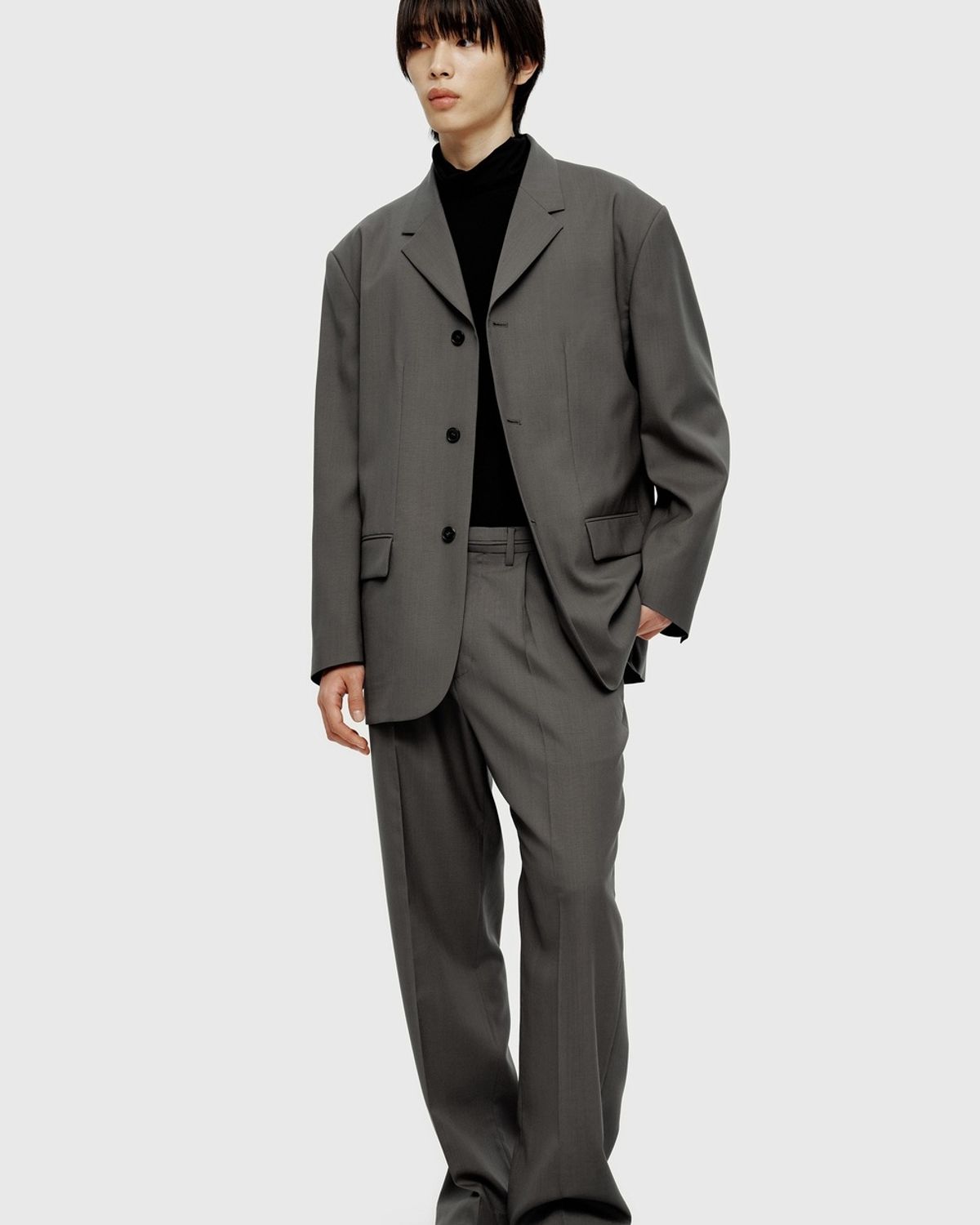 유스(YOUTH) Fine Wool Waist Line Pants - Khaki Grey