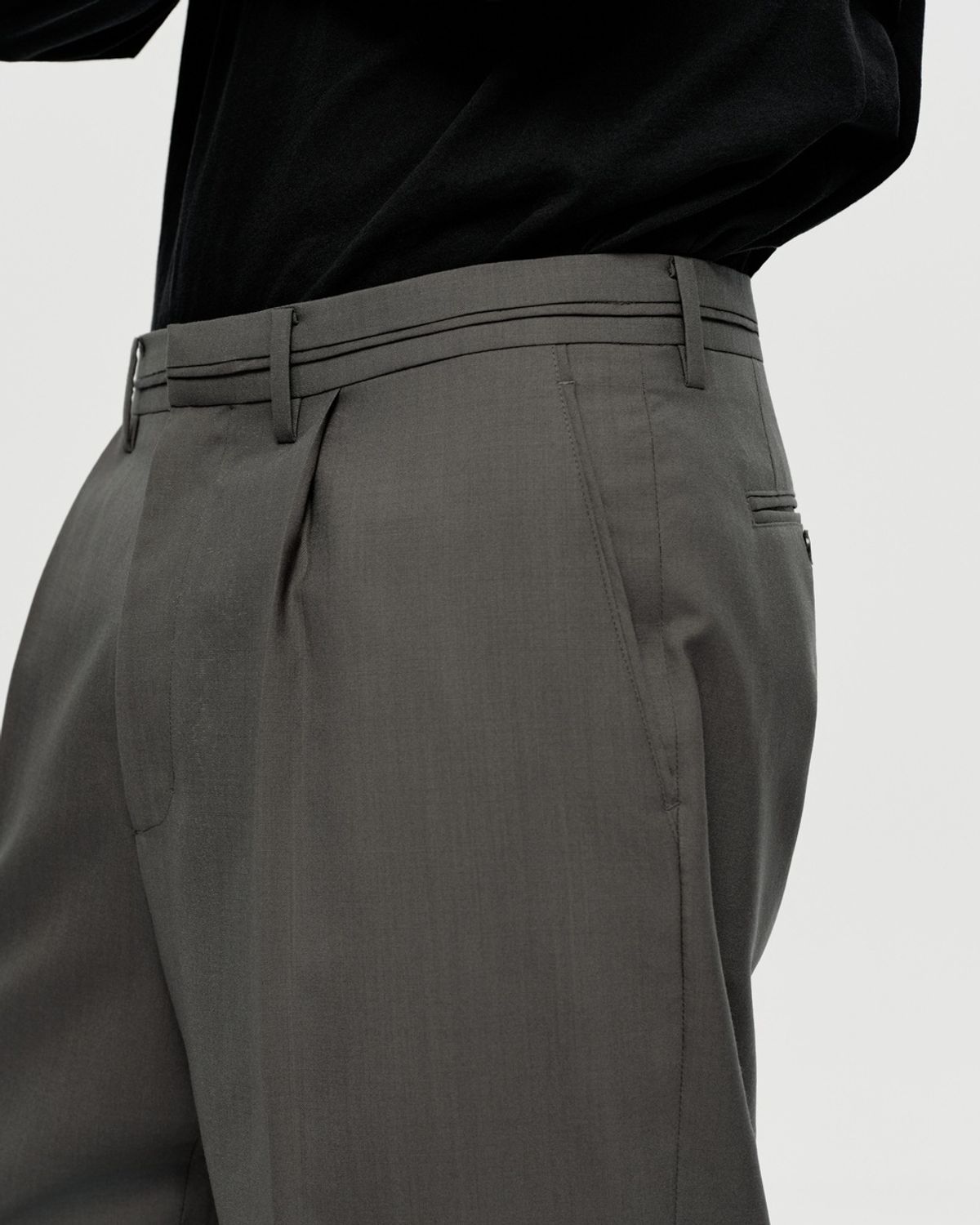 유스(YOUTH) Fine Wool Waist Line Pants - Khaki Grey