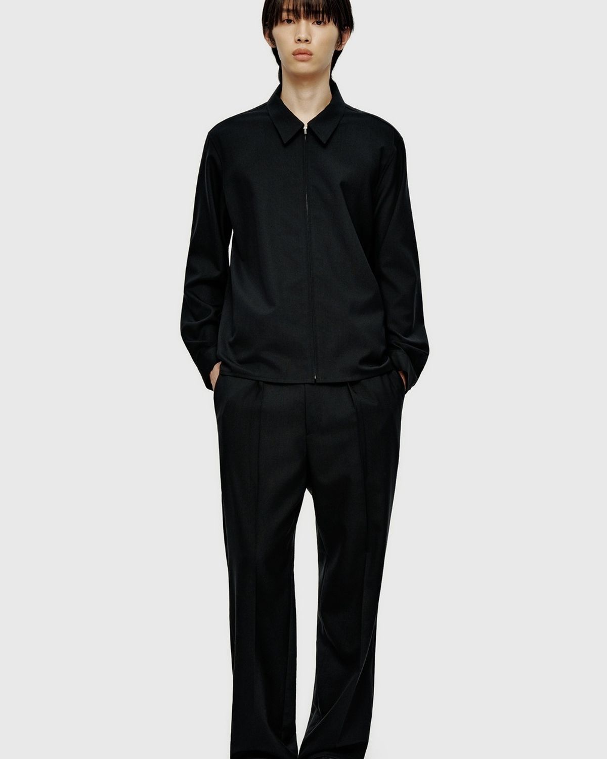 유스(YOUTH) Fine Wool Zipped Shirt - Black