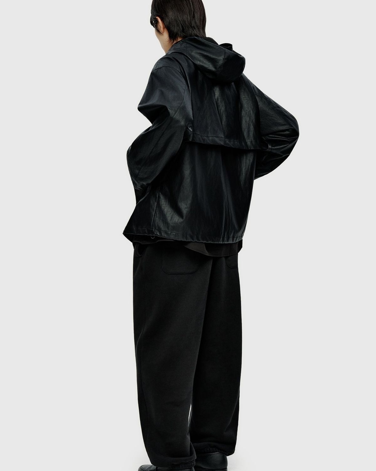 유스(YOUTH) Faux Leather Windbreaker Jacket - Black