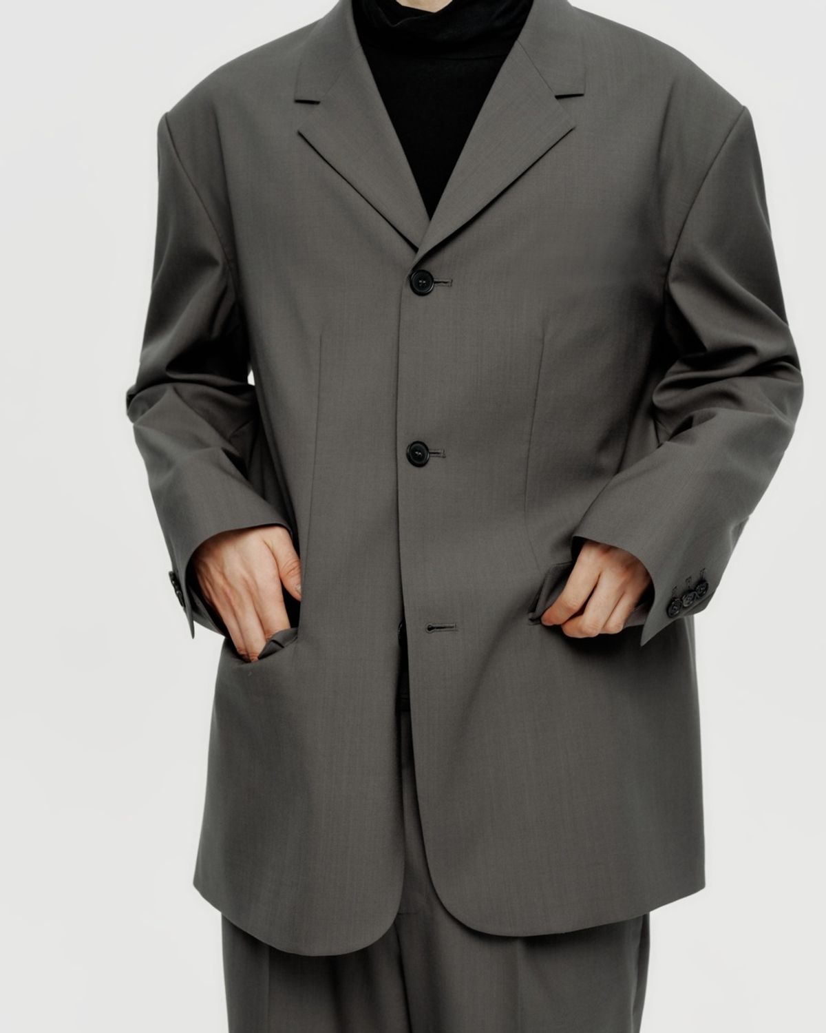 유스(YOUTH) Fine Wool Single Jacket - Khaki Grey