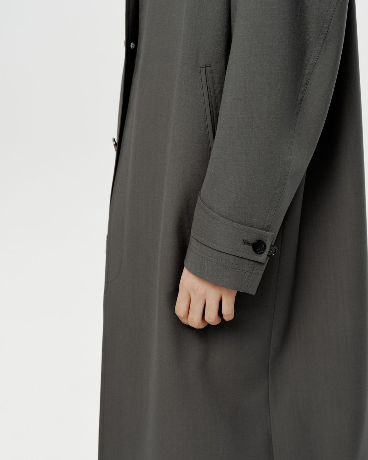 유스(YOUTH) Fine Wool Maxi Coat - Khaki Grey
