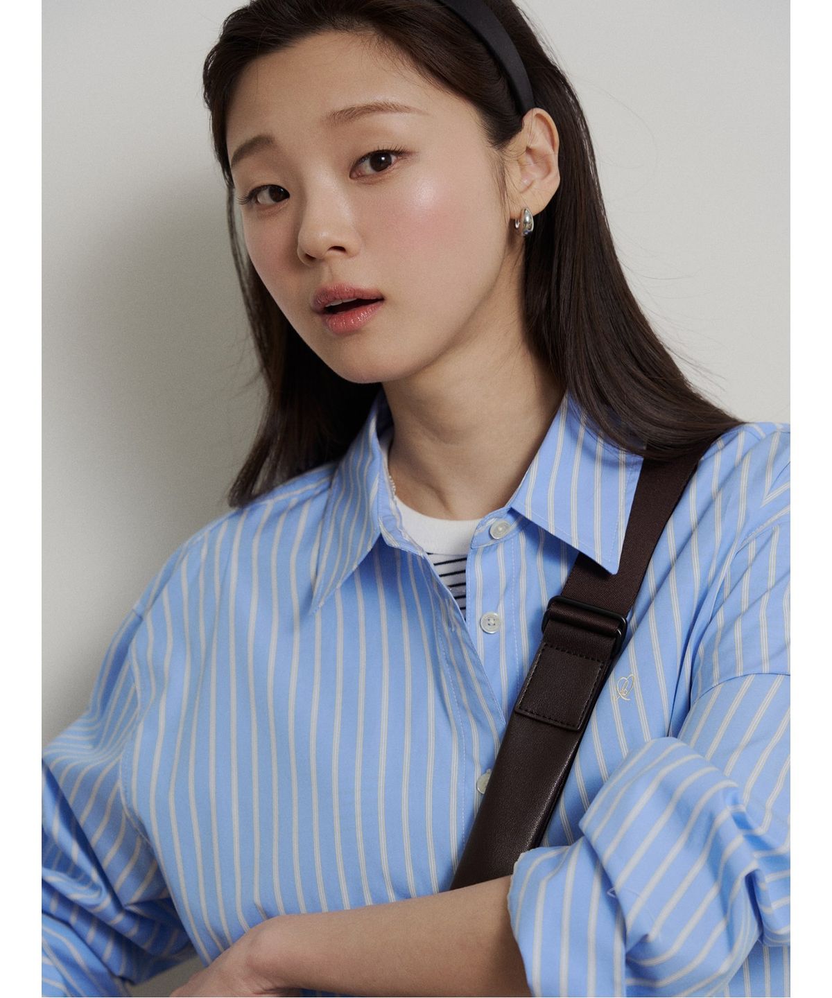 빈폴 레이디스(BEANPOLE LADIES) [B. my] 스트라이프 오버핏 셔츠 - 블루 (BF6264N22P)