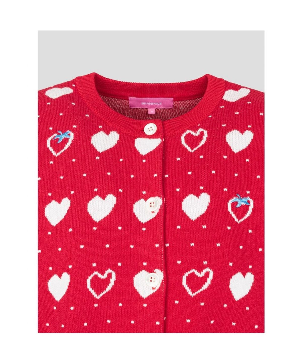 빈폴 레이디스(BEANPOLE LADIES) [B. my] 하트 패턴 긴소매 니트 카디건 - 레드 (BF625AN886)