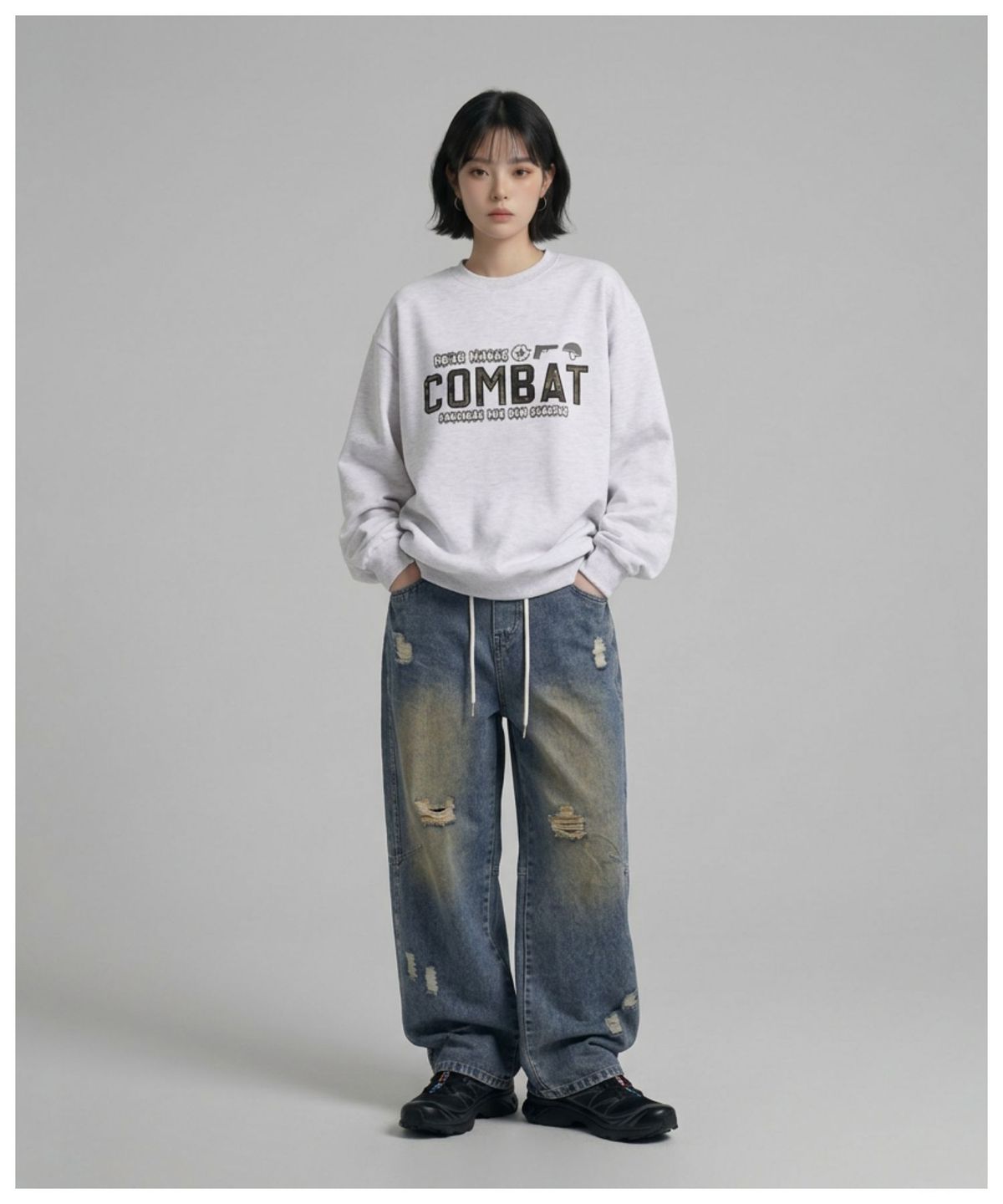 더블제이디(DOUBLE JD) 찢 청 와이드 데님 팬츠