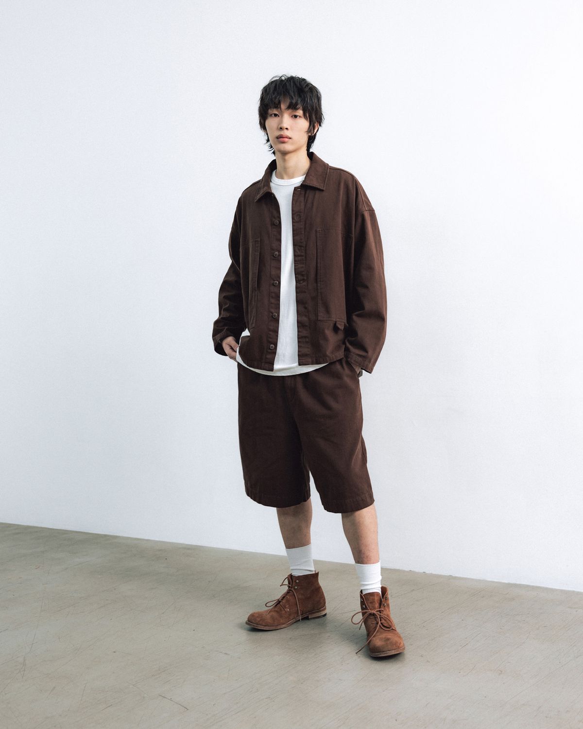 앵글런(ANGLAN) Proper Chino Half Pants - Brown
