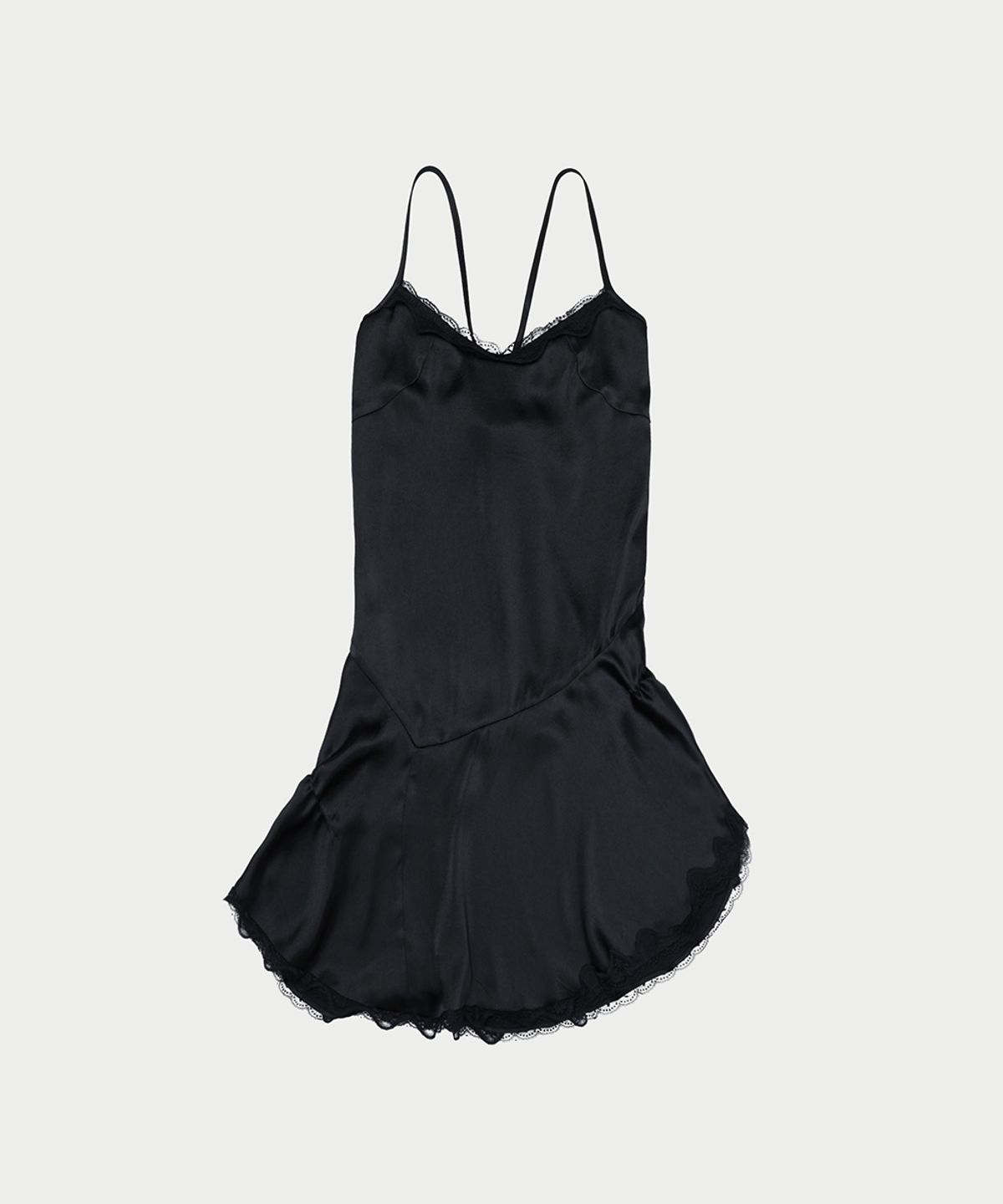 이어닝(YEARNING) LACE SHIRRING SLIP MINI DRESS, BLACK