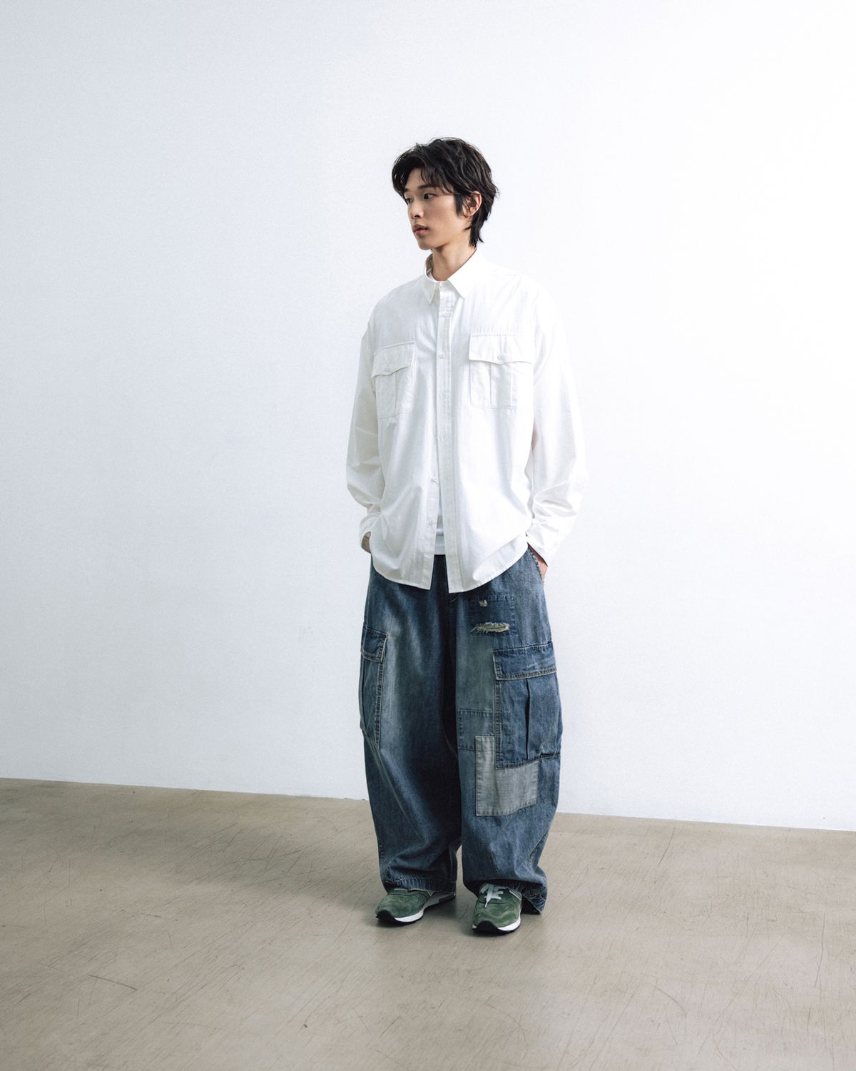 앵글런(ANGLAN) Officer Big Shirt - White