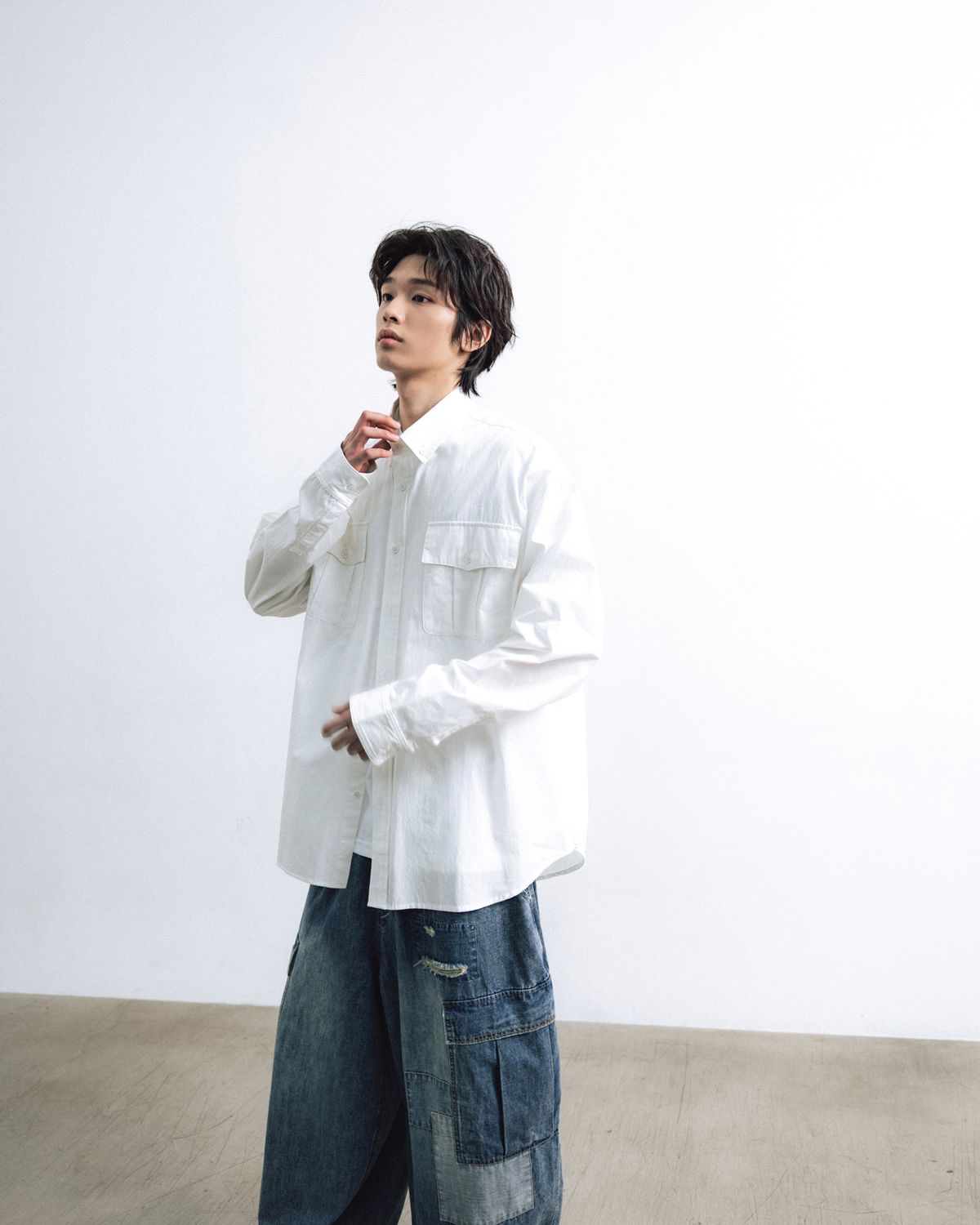 앵글런(ANGLAN) Officer Big Shirt - White