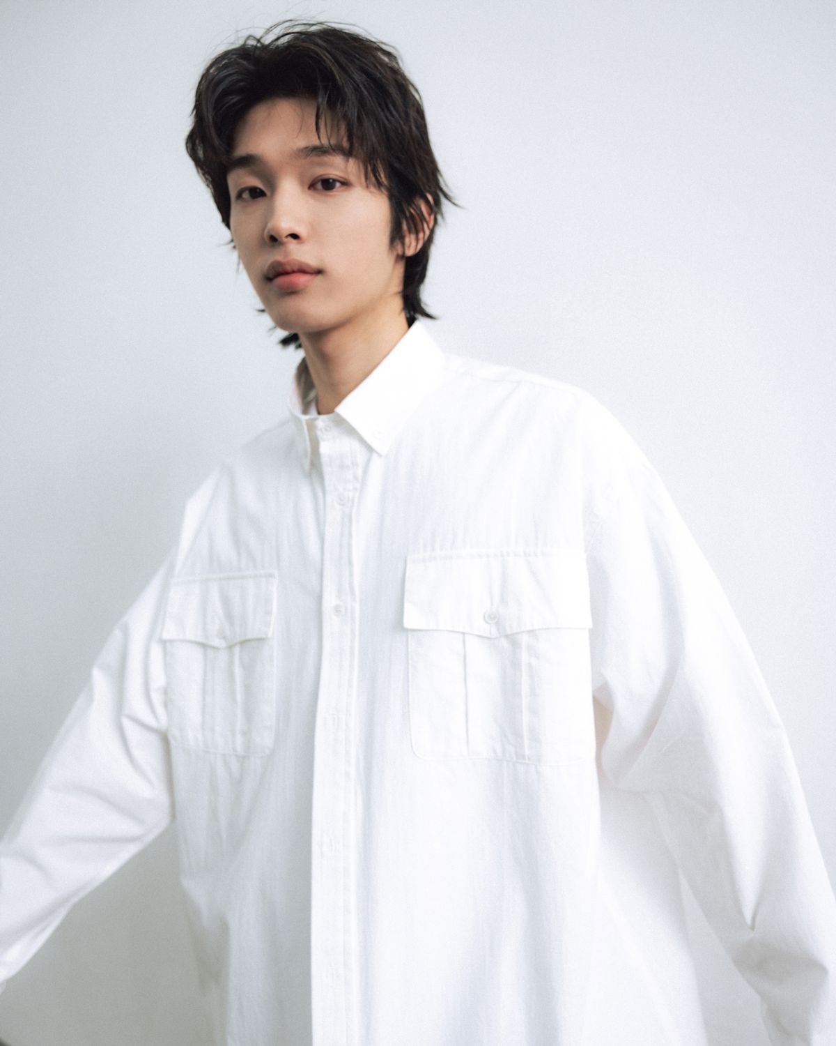 앵글런(ANGLAN) Officer Big Shirt - White