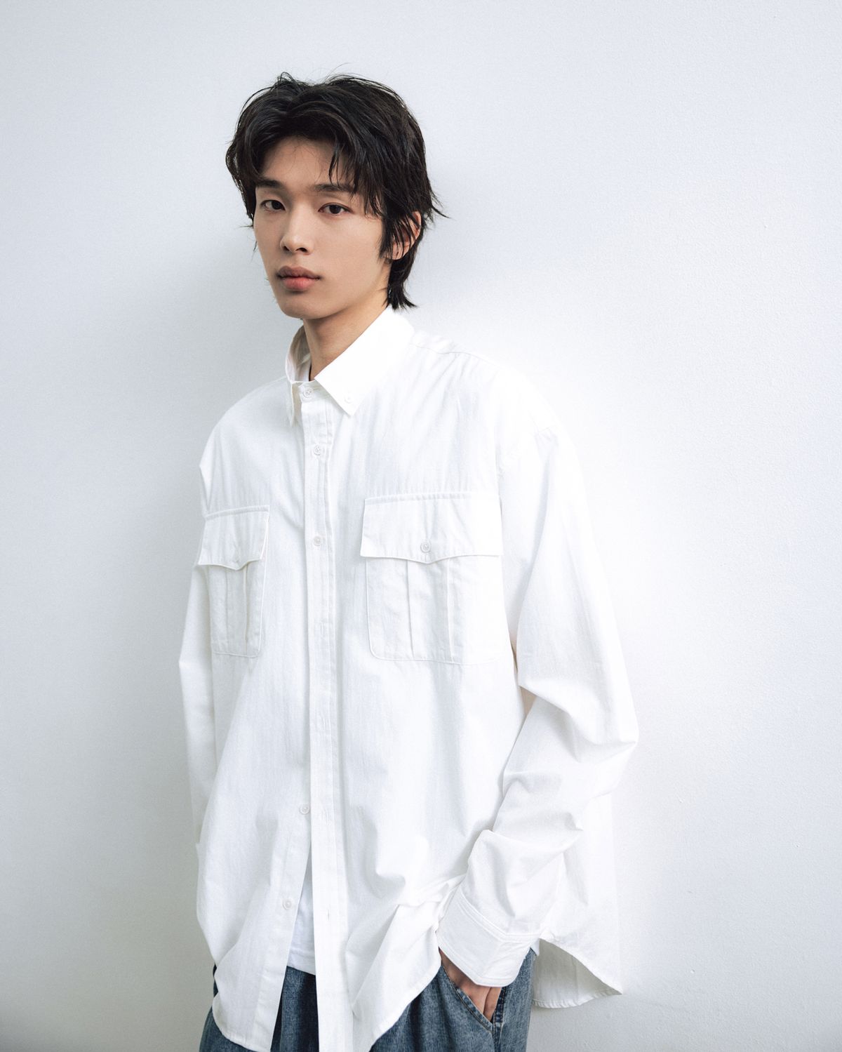 앵글런(ANGLAN) Officer Big Shirt - White