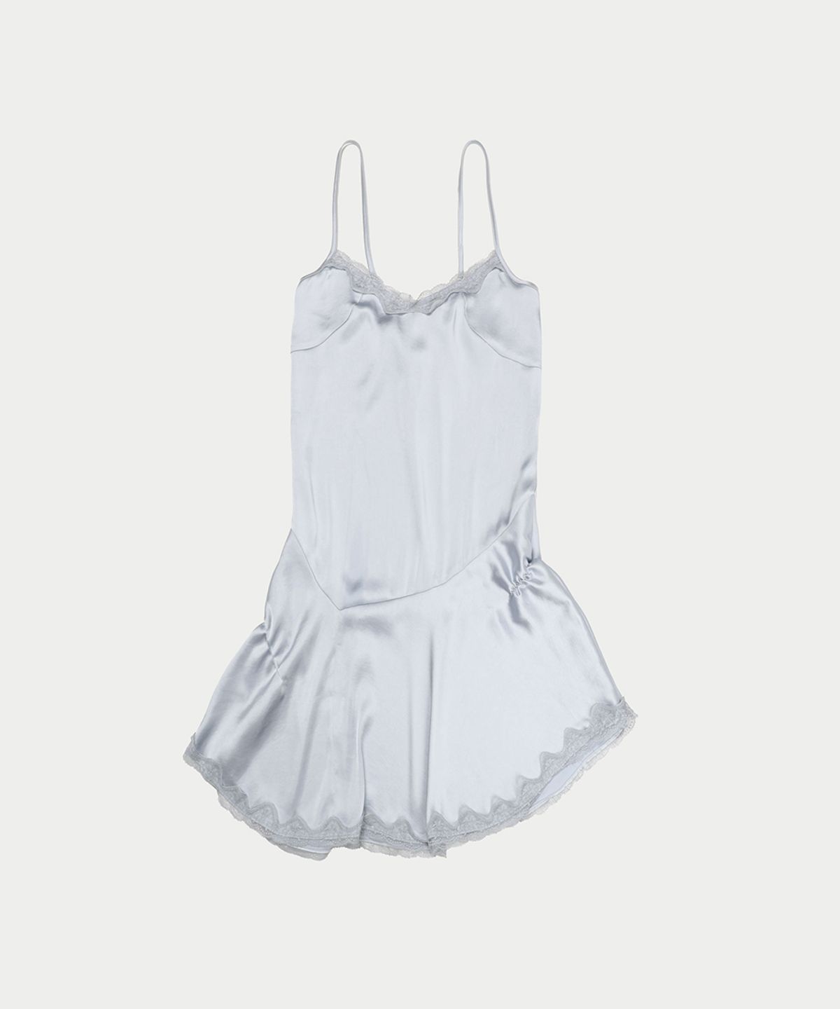 이어닝(YEARNING) LACE SHIRRING SLIP MINI DRESS, LIGHT BLUE