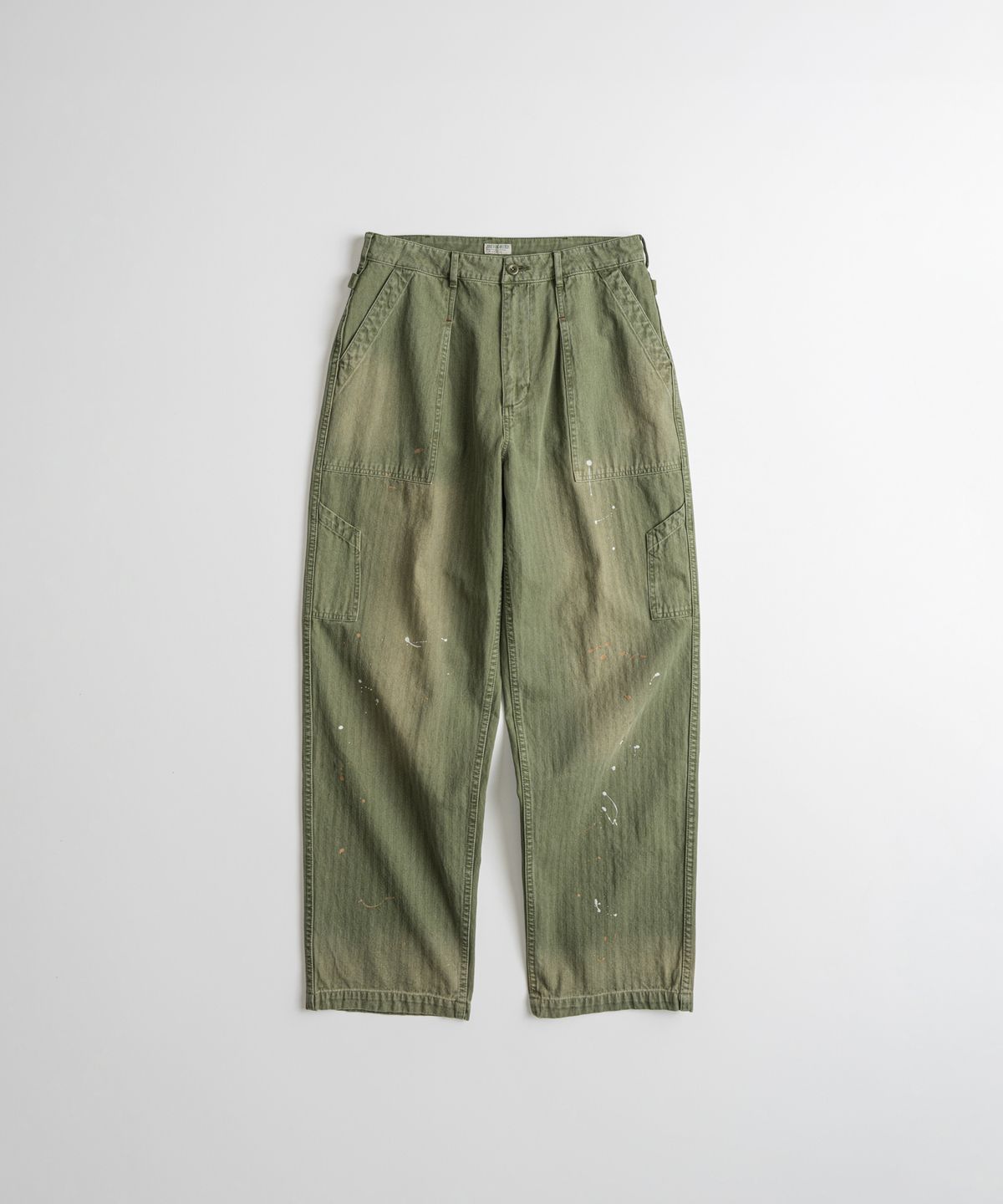 비헤비어(BEHEAVYER) USED HEMMED MIL PANTS olive drab