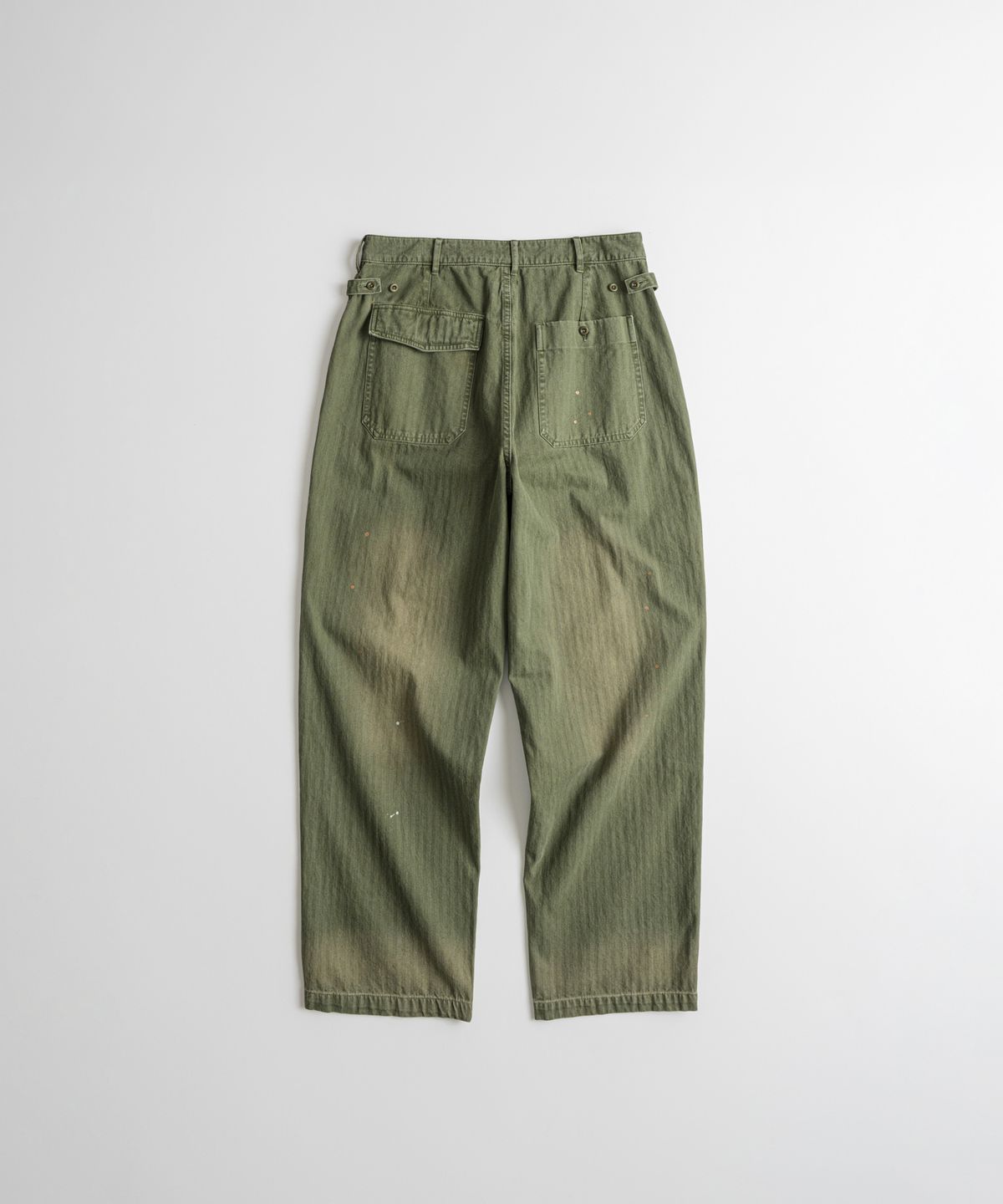 비헤비어(BEHEAVYER) USED HEMMED MIL PANTS olive drab