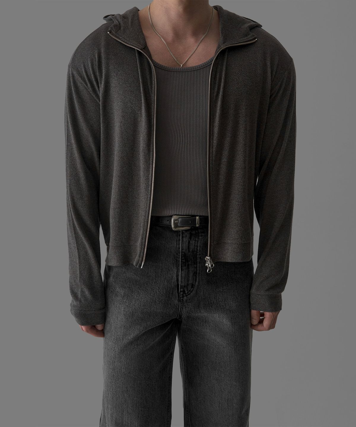 바우로 프로덕트(BOWLOW PRODUCT) 라이트 울 레이어링 크롭 후드 집업 [브라운]