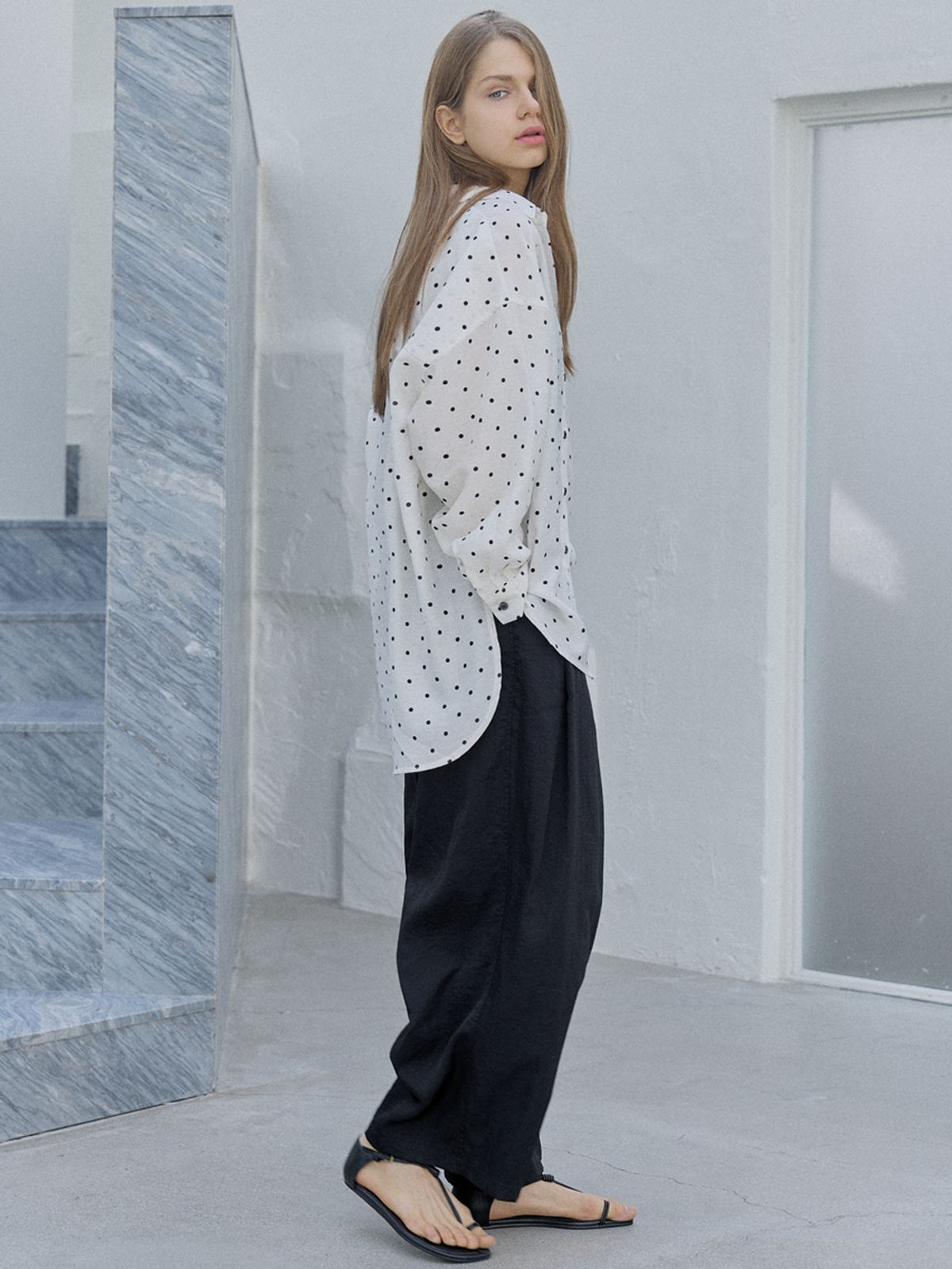 아방(AVANT-G) Dot Linen Overfit Shirt - IVORY