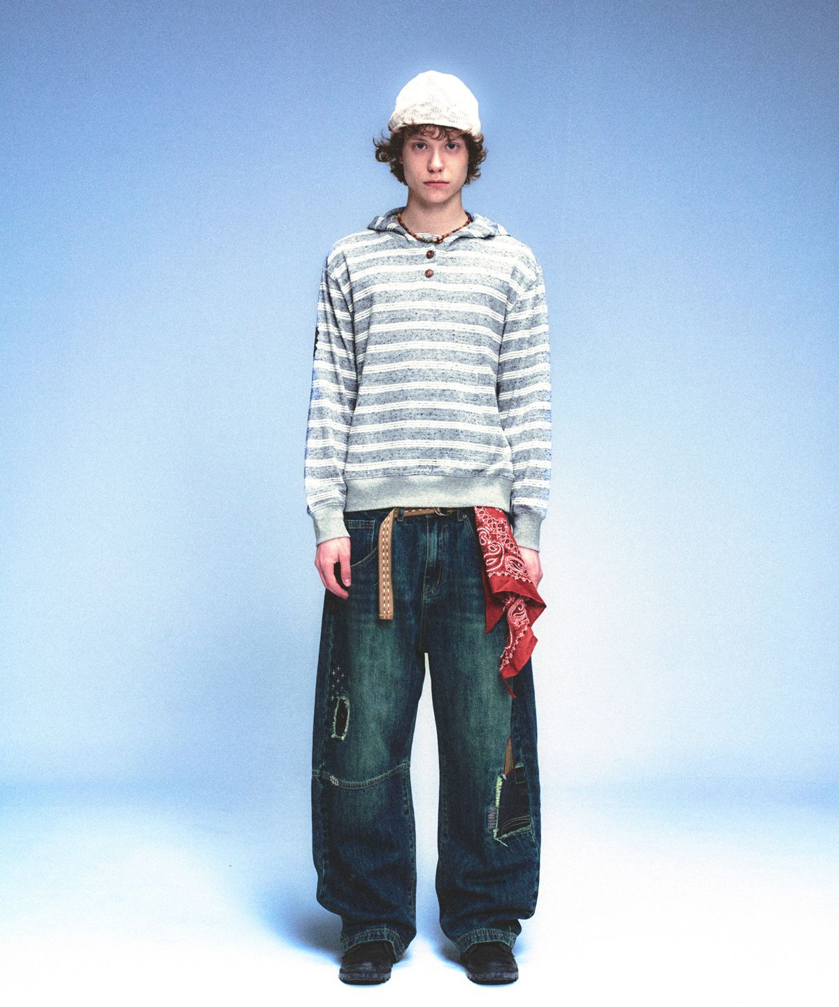 메인부스(MAINBOOTH) Cookie Stripe Hood T-shirt(GRAY)