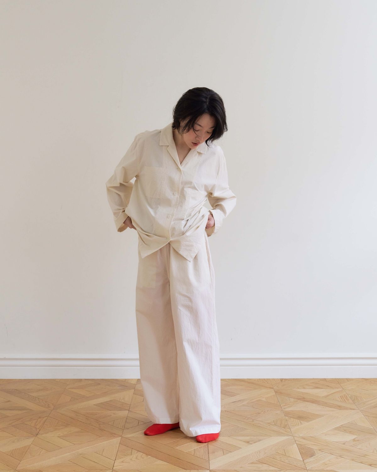 모잉모잉(MOIN MOIN) Long daily pajamas set, Paper white