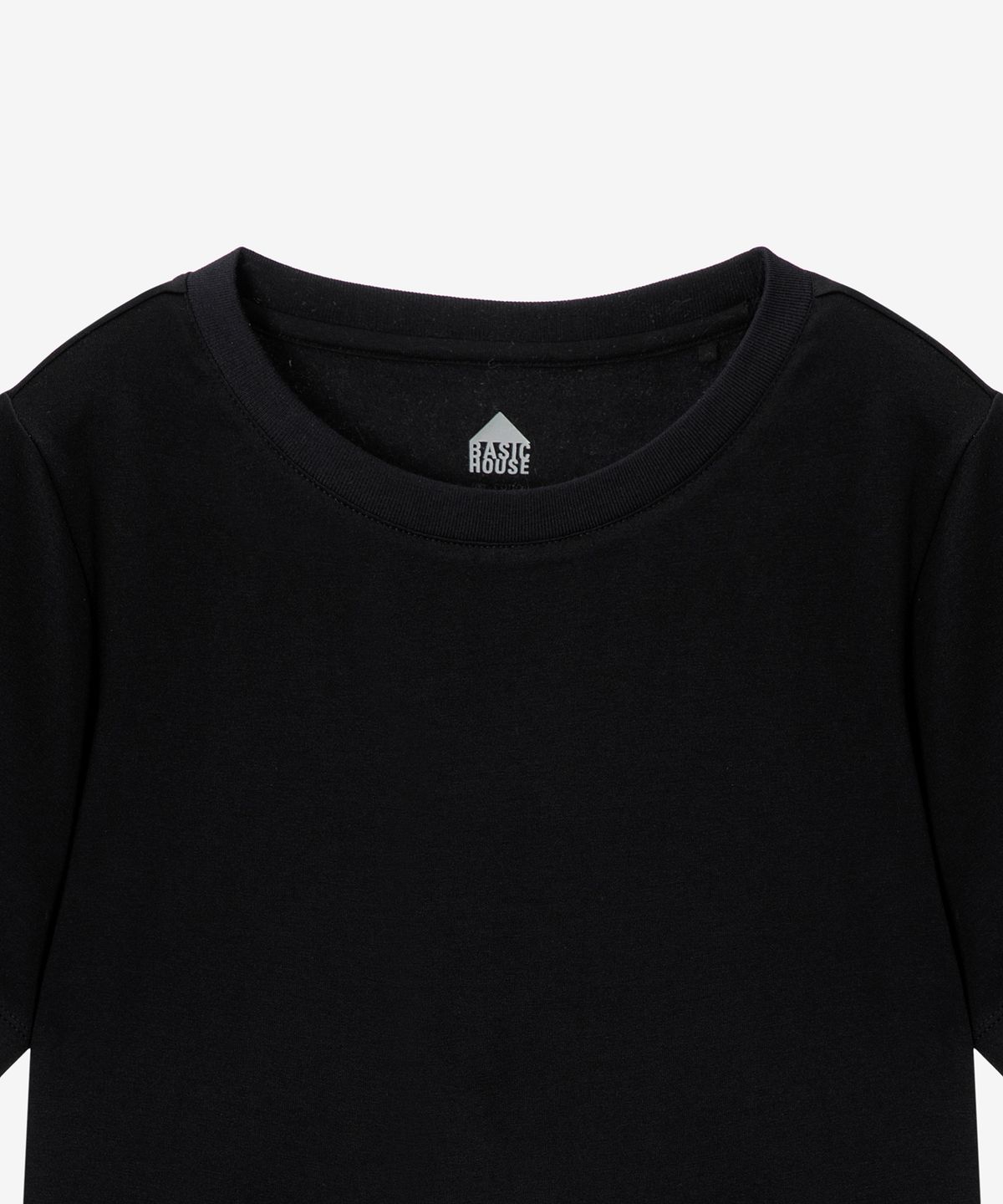 베이직하우스(BASIC HOUSE) 여성 스판 라운드넥 레귤러핏 반팔티셔츠 블랙