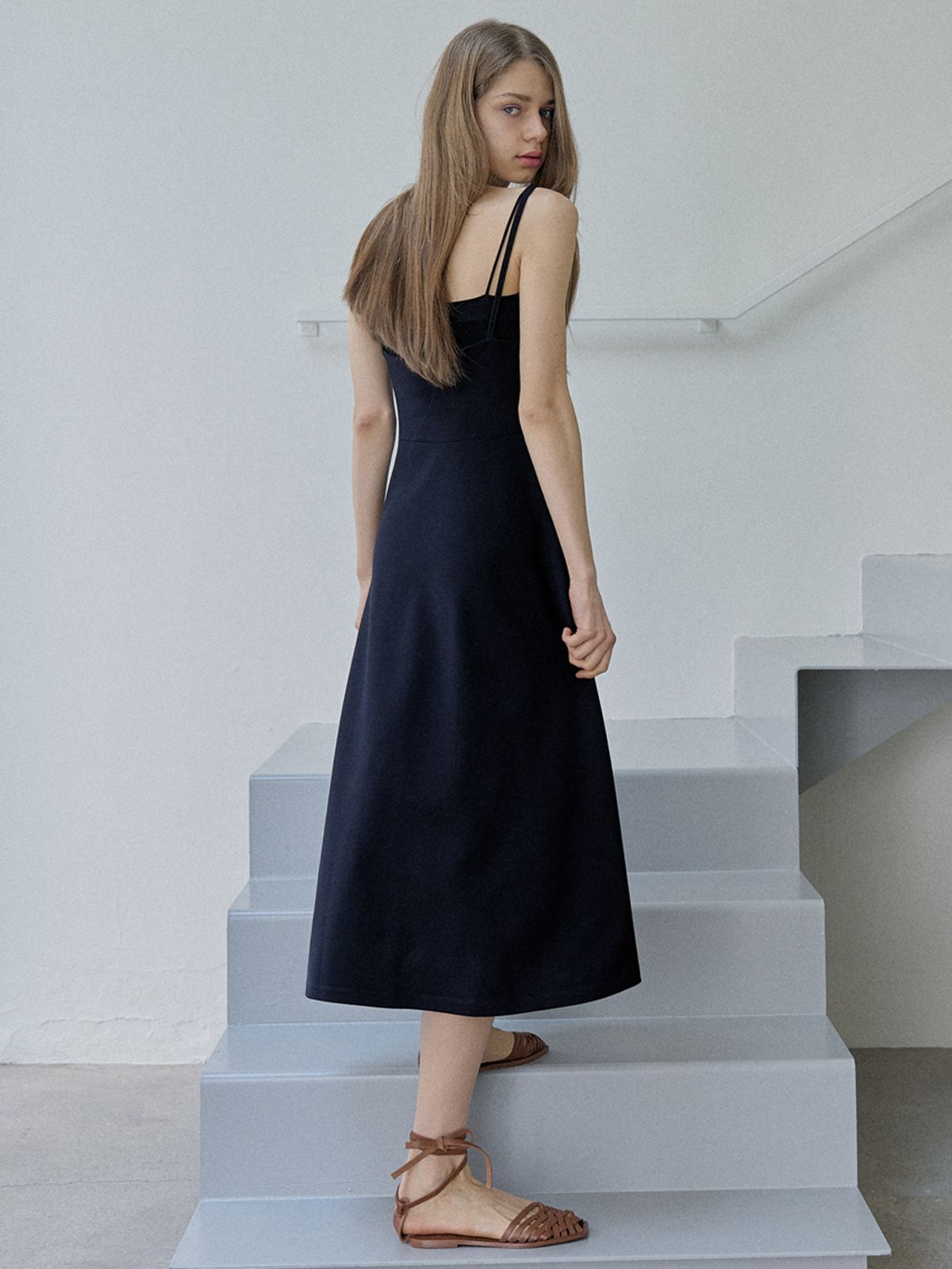 아방(AVANT-G) Navy Sleeveless A-line Long Dress - NAVY