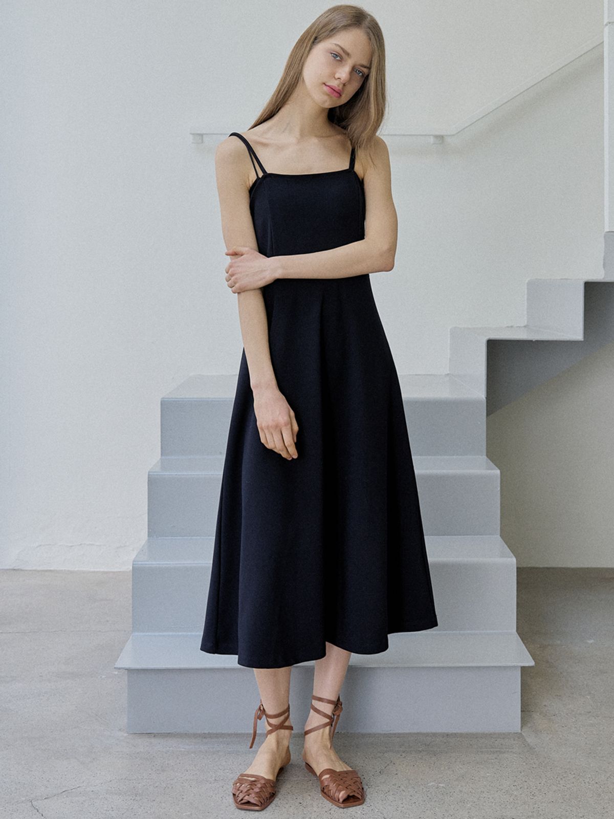 아방(AVANT-G) Navy Sleeveless A-line Long Dress - NAVY