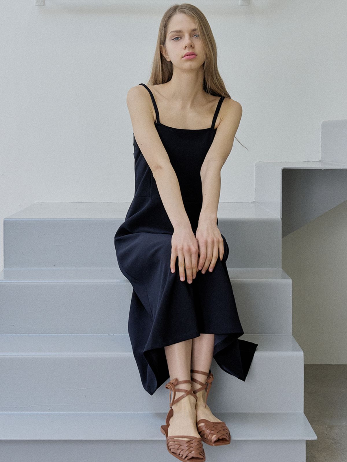 아방(AVANT-G) Navy Sleeveless A-line Long Dress - NAVY