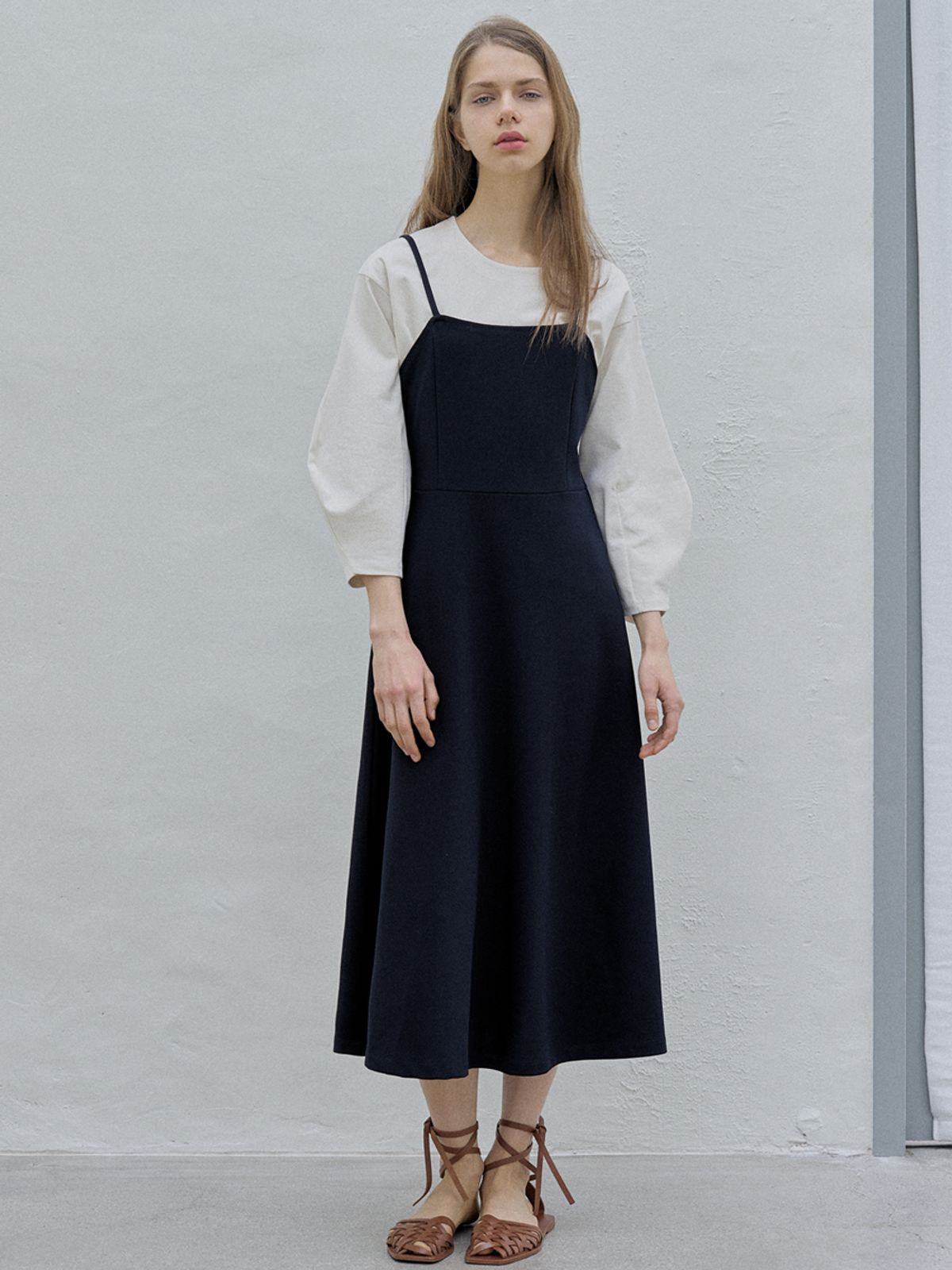 아방(AVANT-G) Navy Sleeveless A-line Long Dress - NAVY