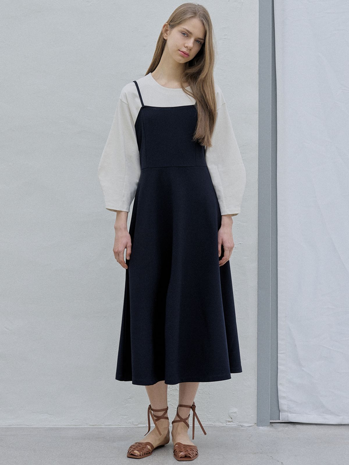 아방(AVANT-G) Navy Sleeveless A-line Long Dress - NAVY
