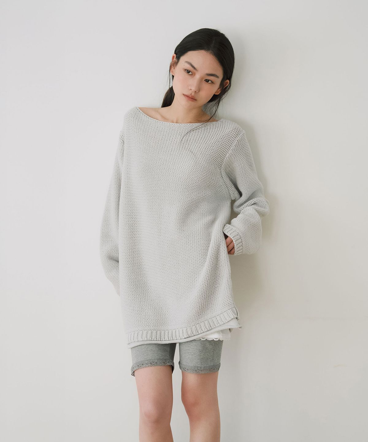 이어닝(YEARNING) LACE TRIM BIKER SHORTS, GREY