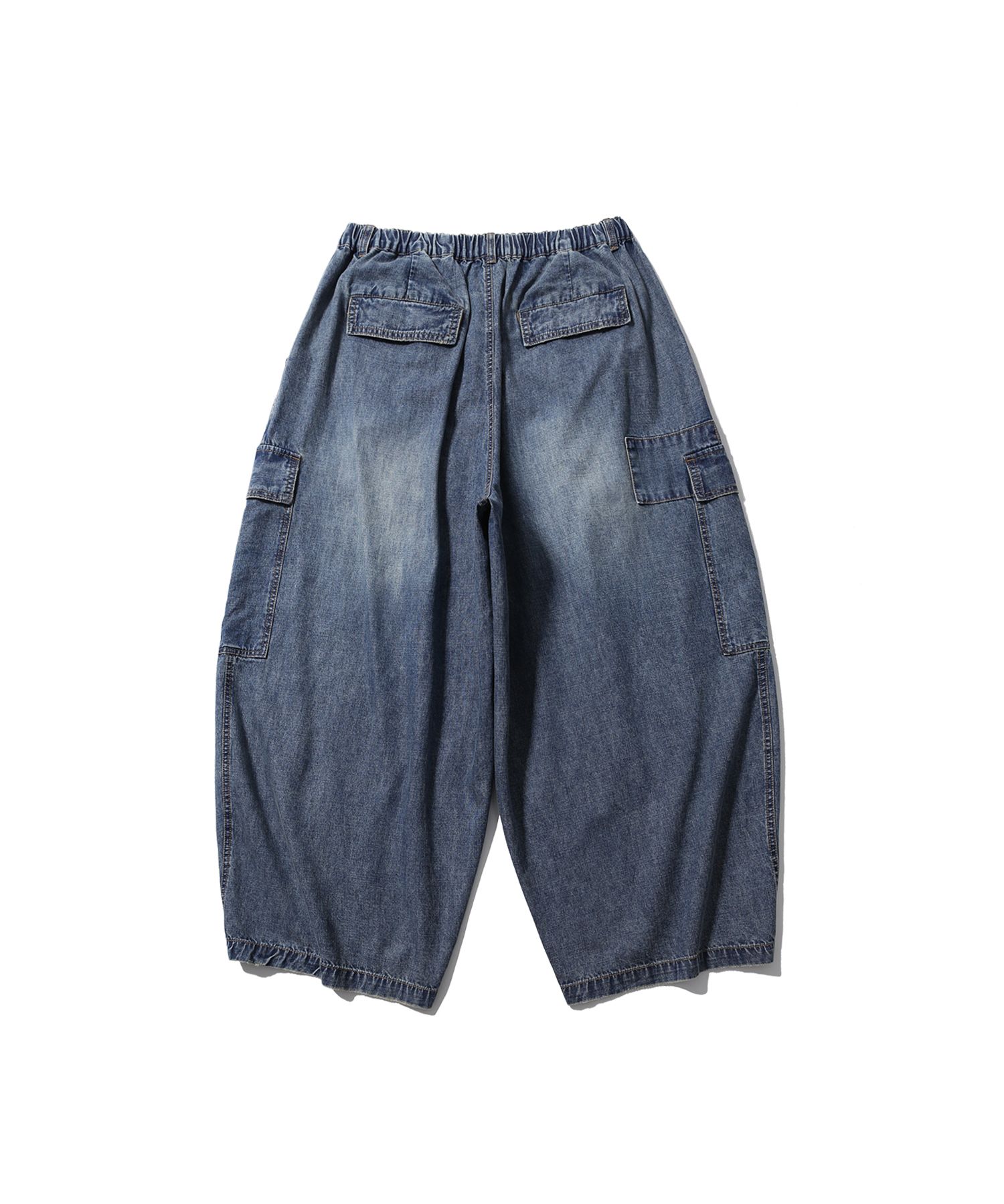 ANGLAN アングラン　バルーン　オーバーオール　ブラック　musinsa MUSINSA公式 | ANGLAN Distressed Cargo Denim Balloon Pants - Washed