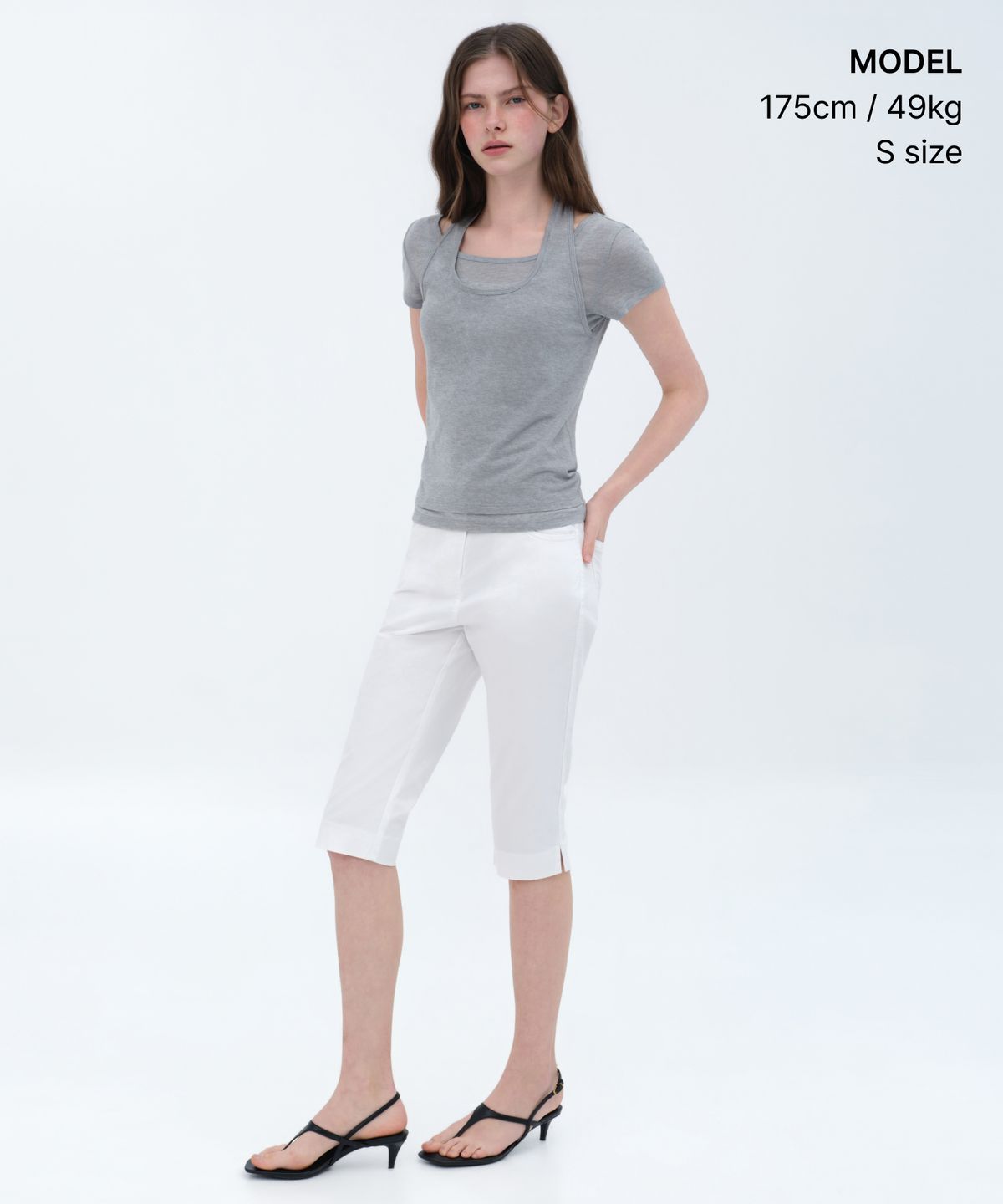 무신사 스탠다드 우먼(MUSINSA STANDARD WOMAN) 우먼즈 울 텐셀 홀터 레이어드 티셔츠 [미디엄 그레이]