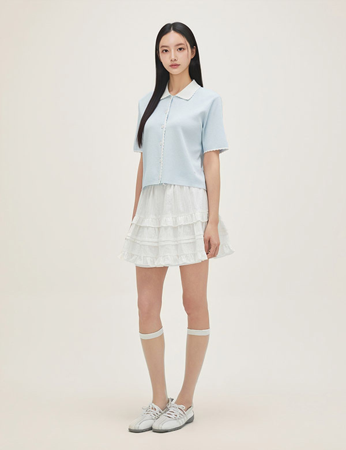 로엠(ROEM) 스칼럽 배색 카라 가디건 RMCKG24R13