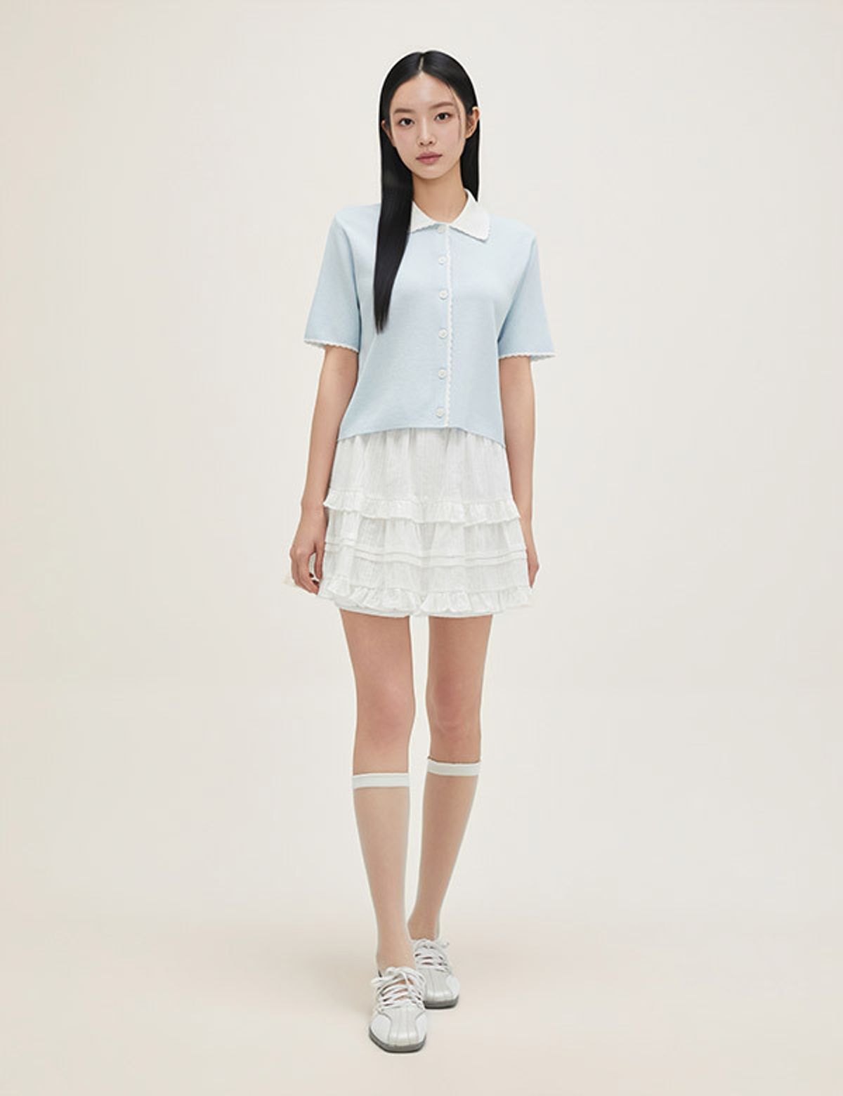 로엠(ROEM) 스칼럽 배색 카라 가디건 RMCKG24R13