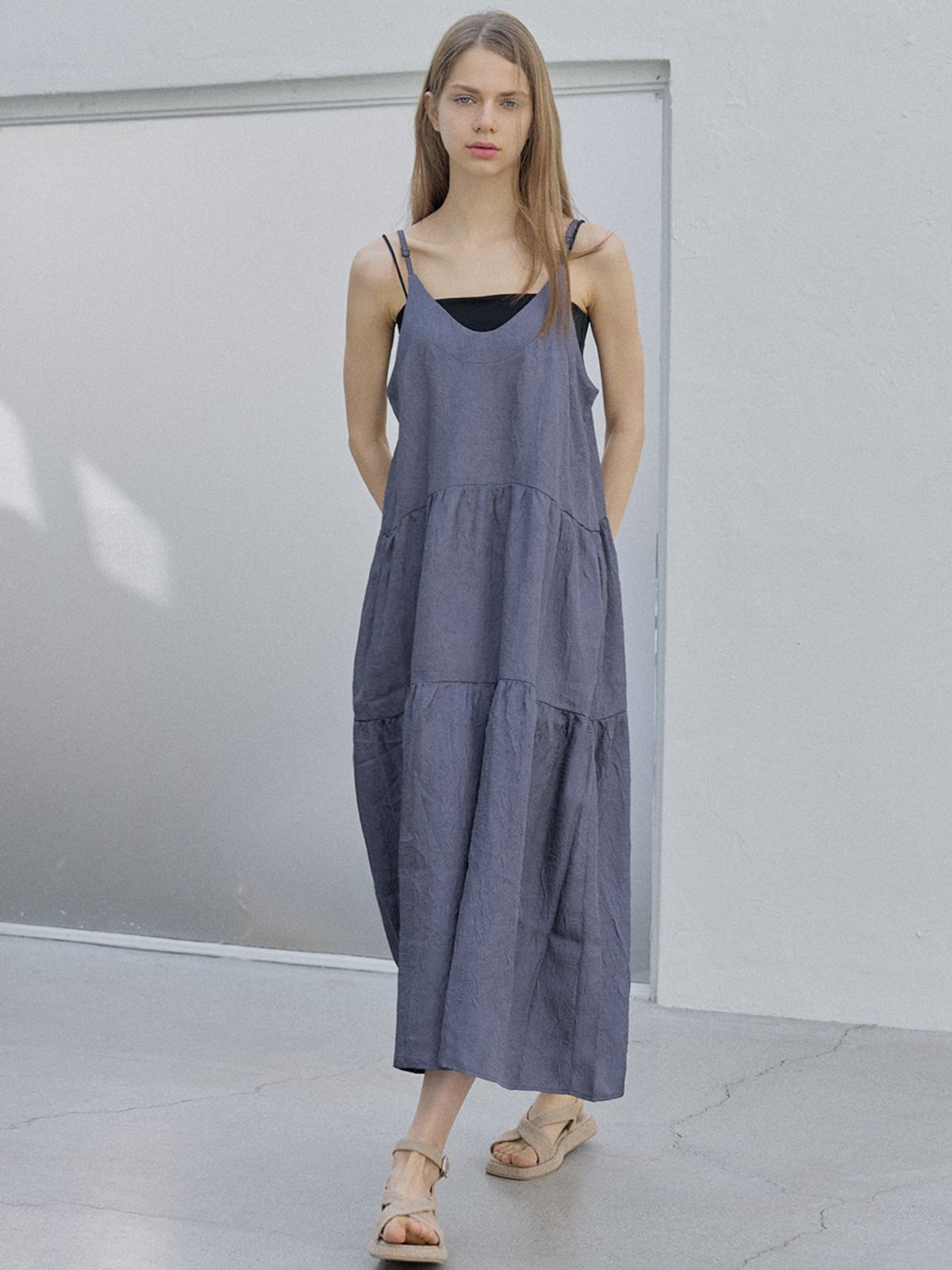 아방(AVANT-G) Metal Shirring Long Dress - 2COLOR