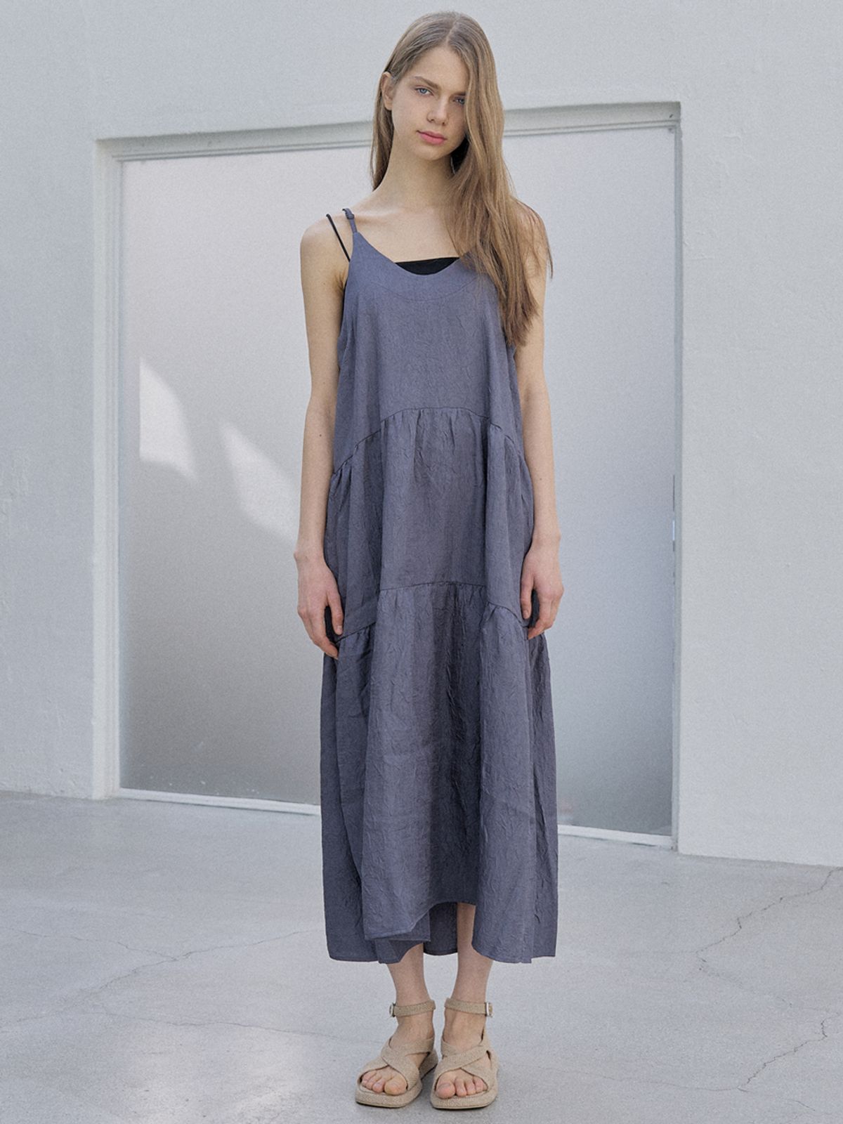 아방(AVANT-G) Metal Shirring Long Dress - 2COLOR