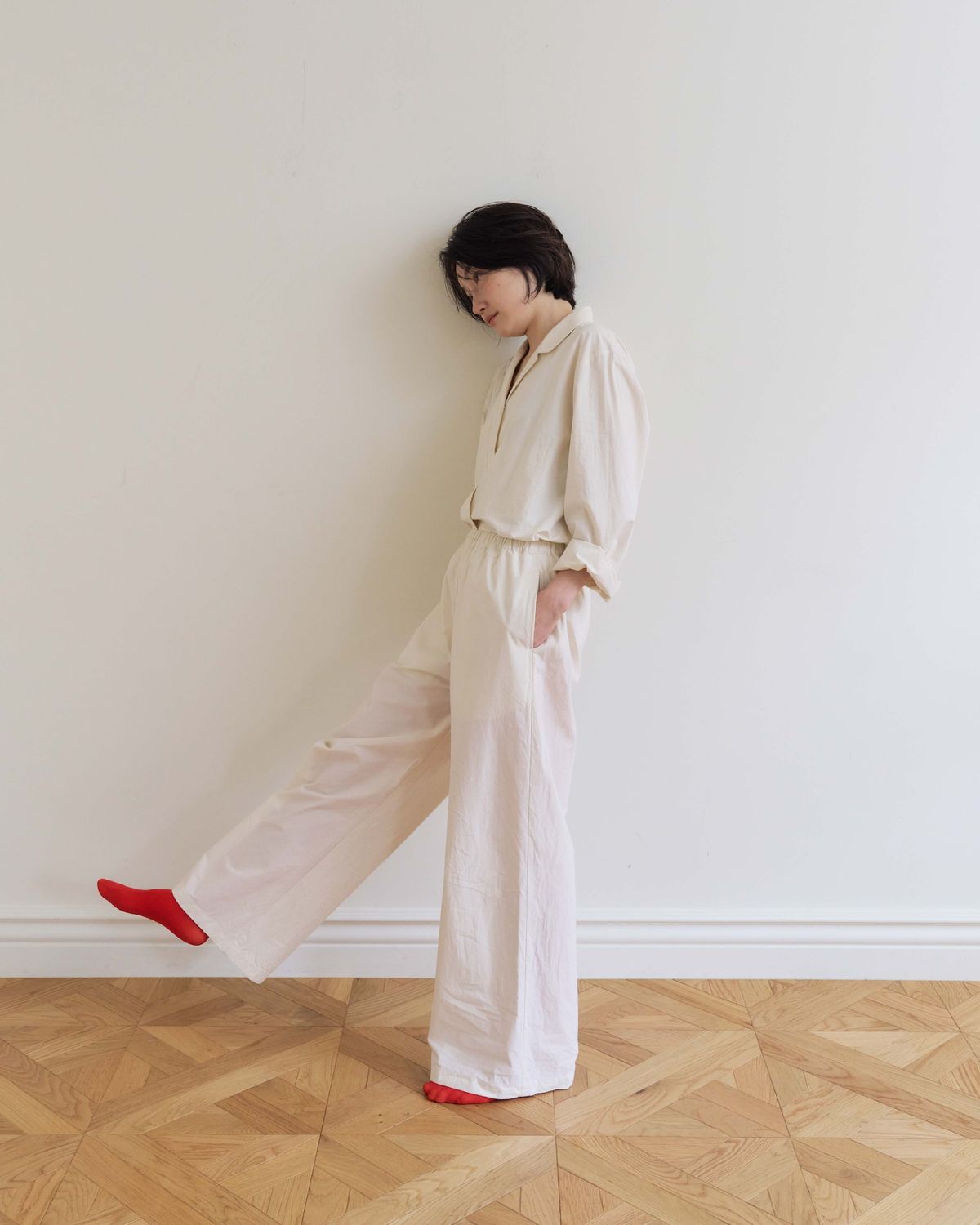 모잉모잉(MOIN MOIN) Long daily pajamas pants, Paper white