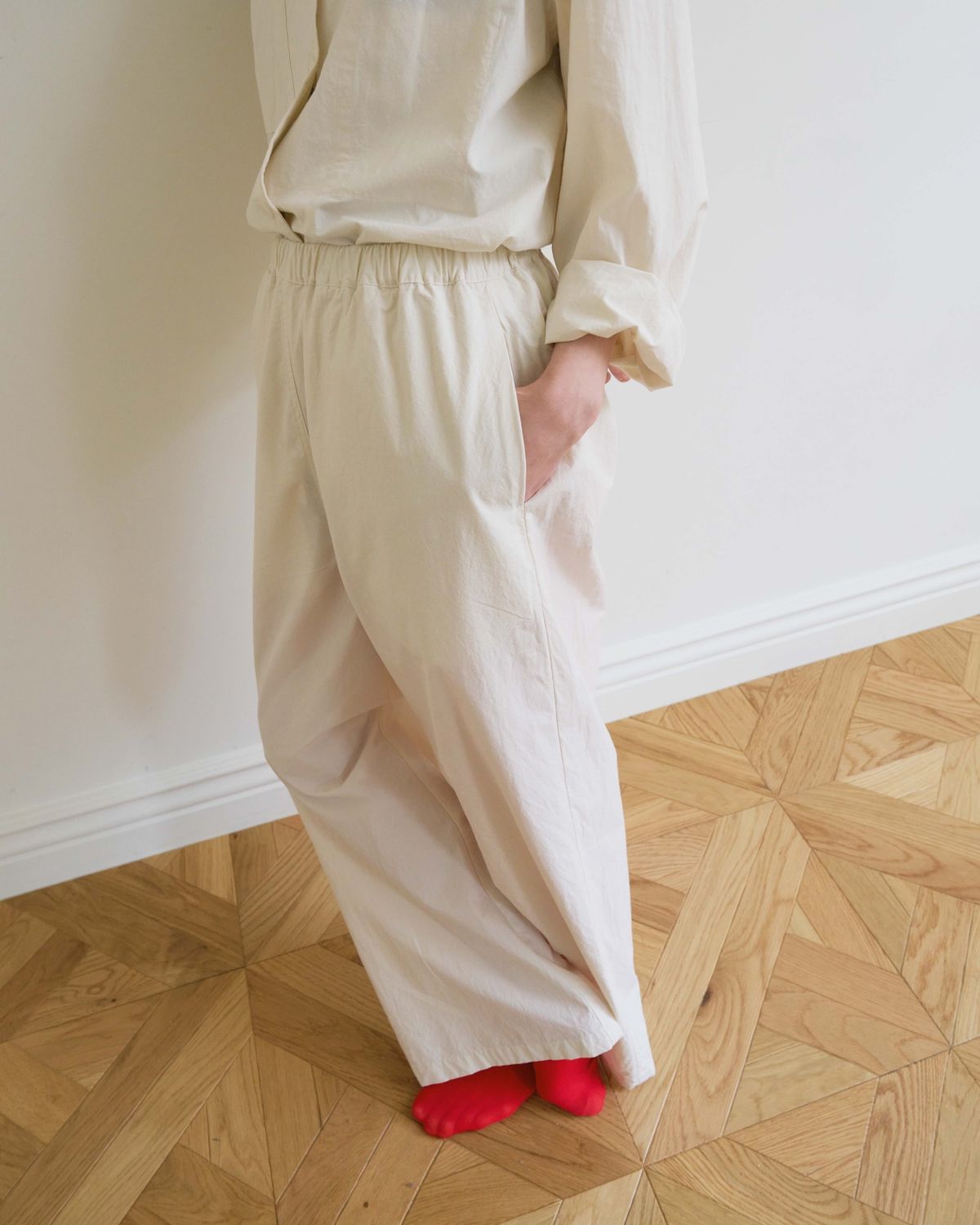 모잉모잉(MOIN MOIN) Long daily pajamas pants, Paper white