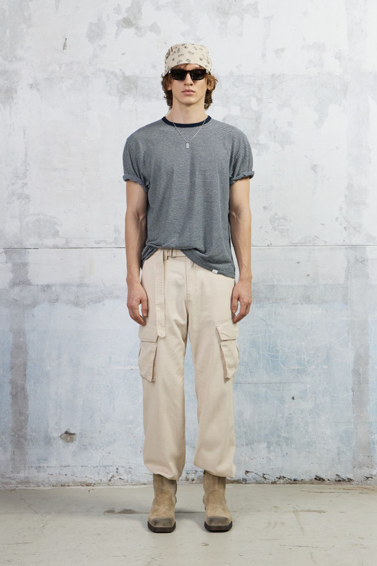 쿠메(KUMÉ) Men Essential Striped T-Shirt, Navy
