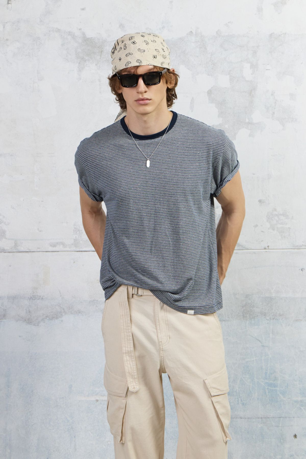 쿠메(KUMÉ) Men Essential Striped T-Shirt, Navy