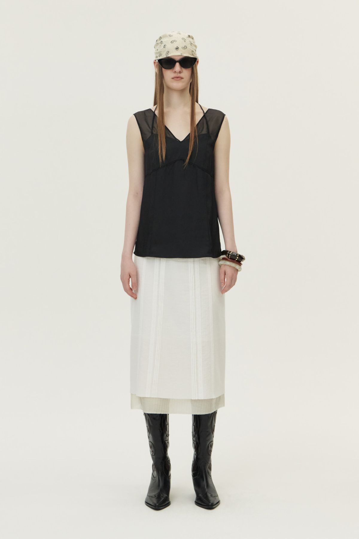 쿠메(KUMÉ) Organza Sheer Sleeveless Top, Black