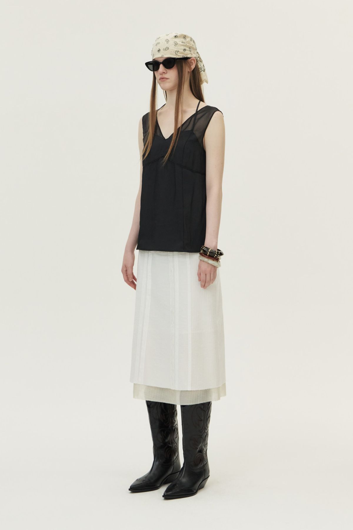 쿠메(KUMÉ) Organza Sheer Sleeveless Top, Black