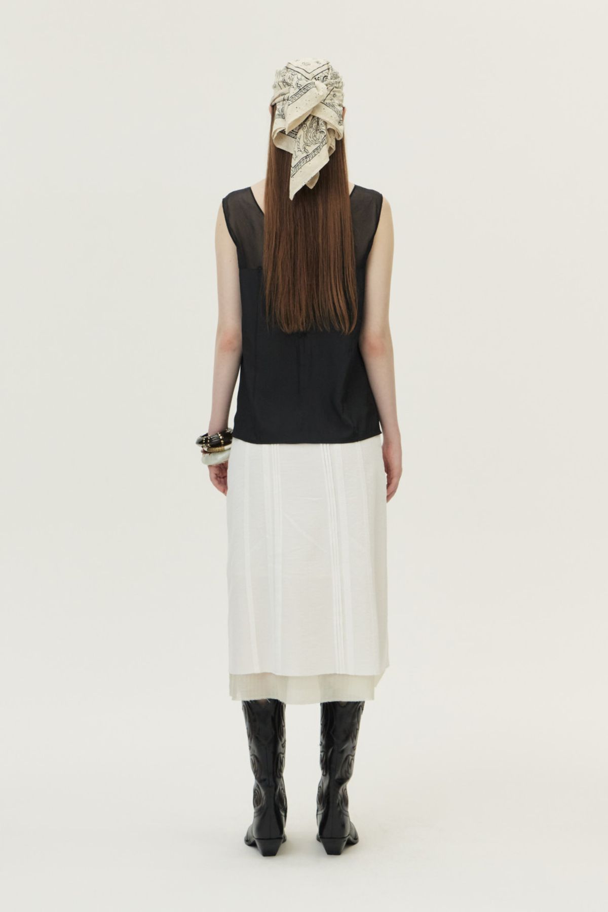 쿠메(KUMÉ) Organza Sheer Sleeveless Top, Black