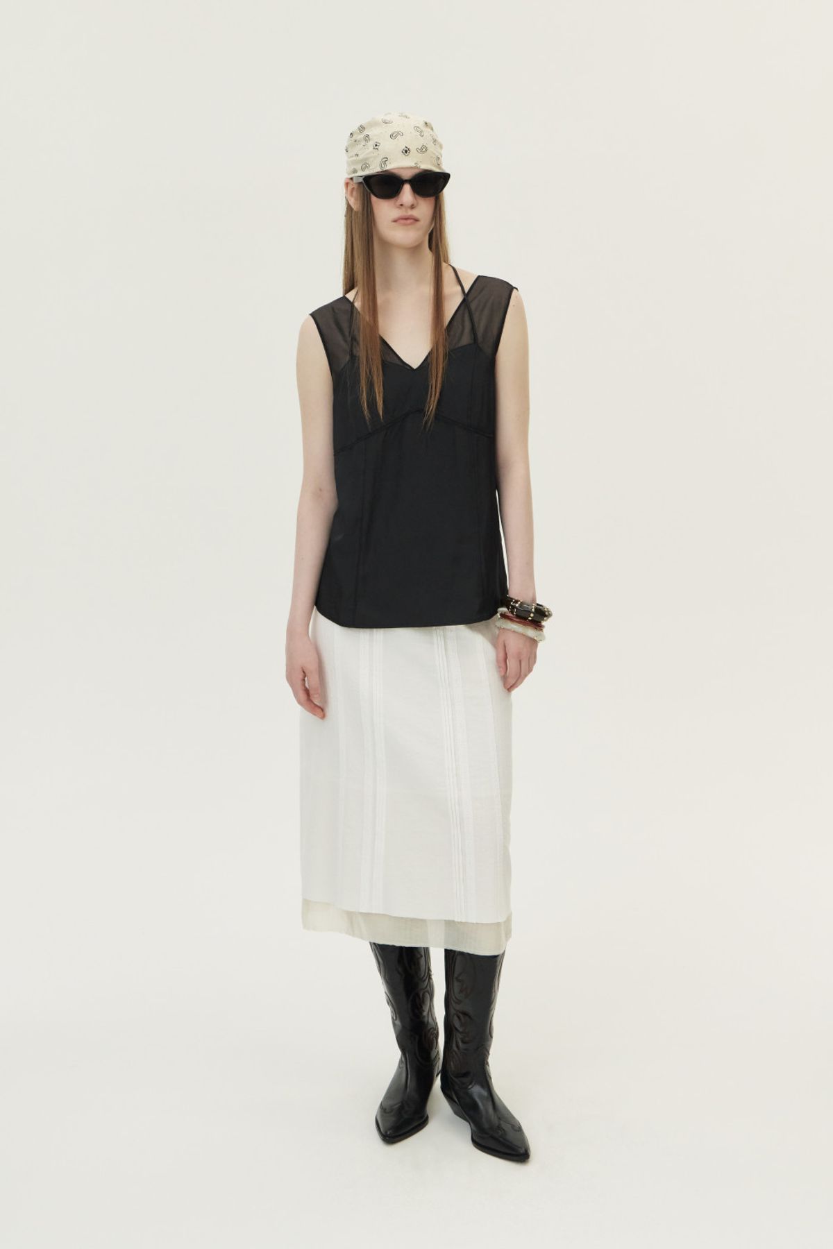 쿠메(KUMÉ) Organza Sheer Sleeveless Top, Black