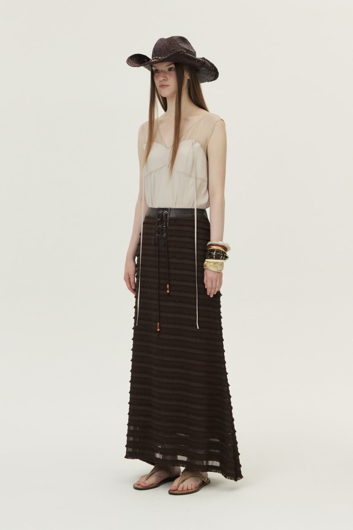 쿠메(KUMÉ) Organza Sheer Sleeveless Top, Ivory