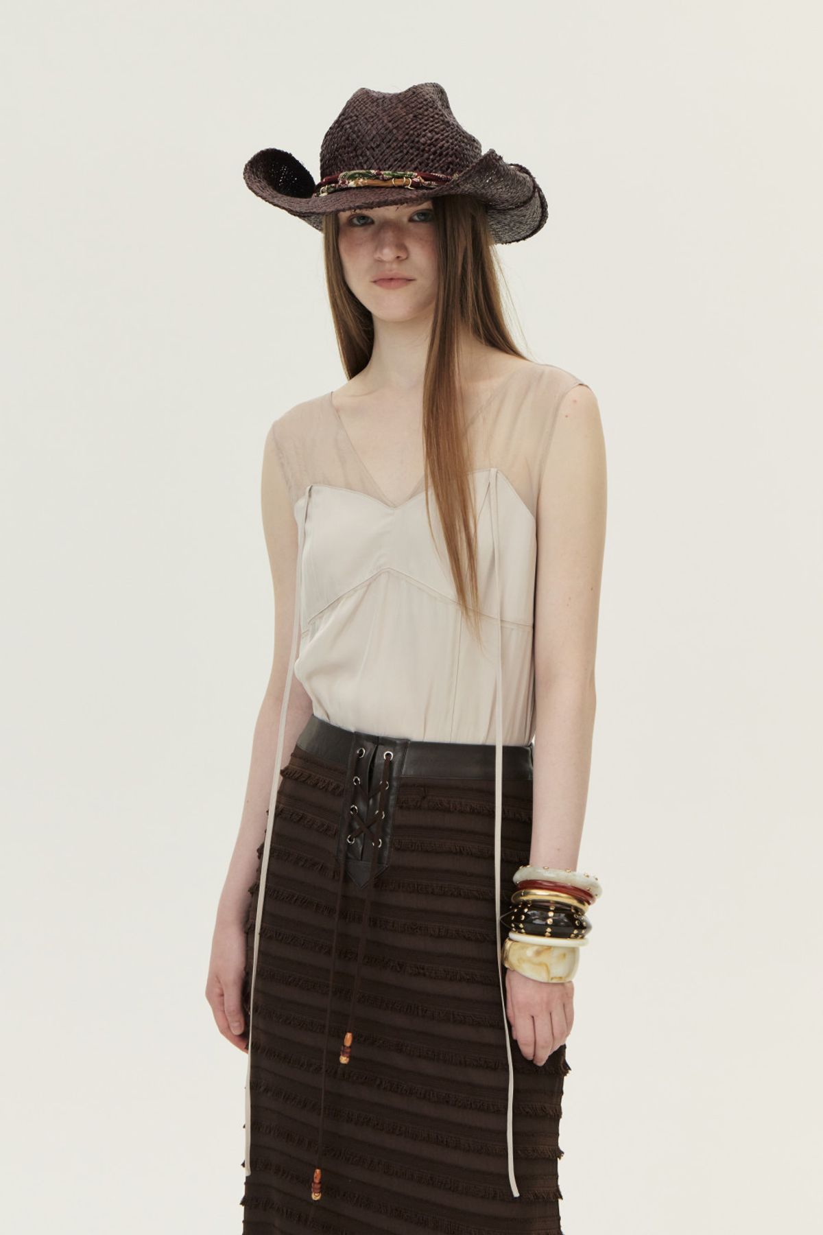 쿠메(KUMÉ) Organza Sheer Sleeveless Top, Ivory