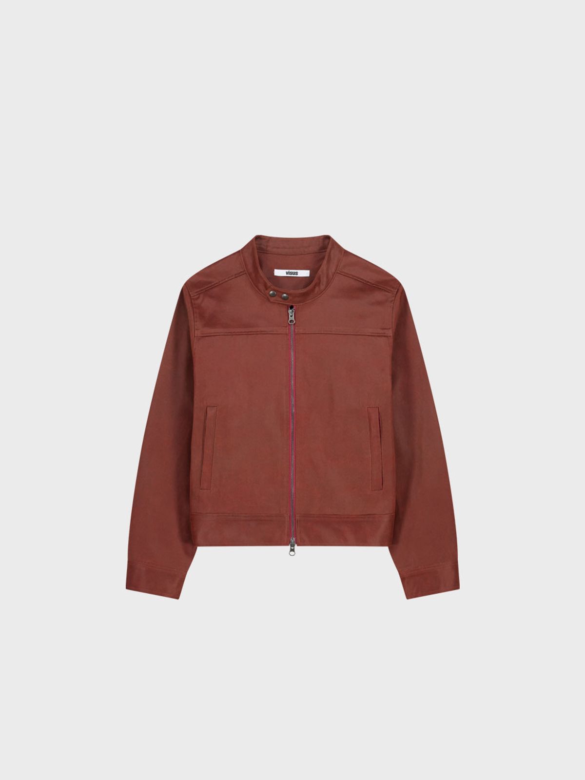비수스(VISUS) Crack Leather Biker Jacket_Burgundy
