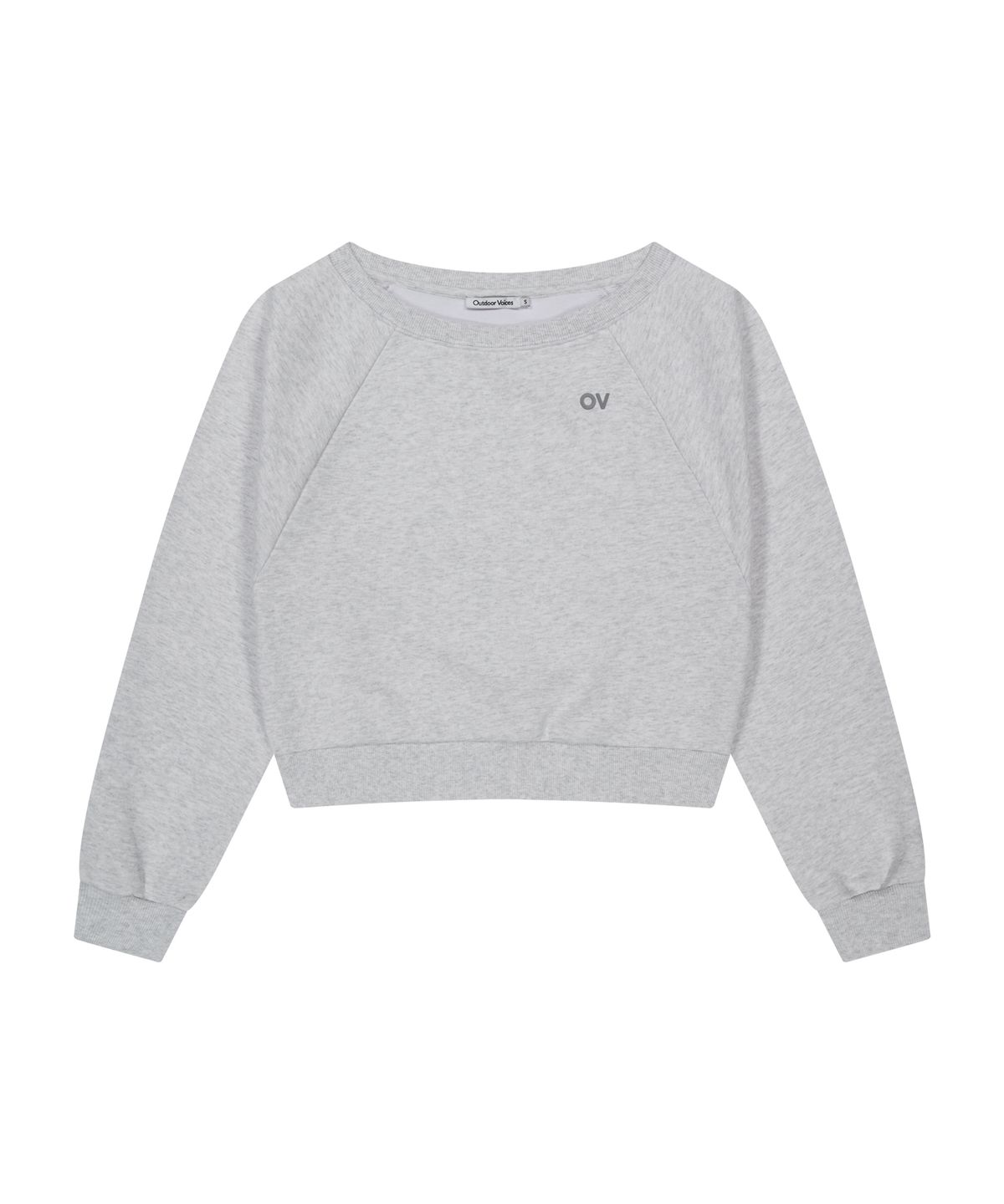 아웃도어 보이스(OUTDOOR VOICES) (W)OV LOGO OFF-SHOULDER SWEATSHIRT (LIGHT HEATHER GRAY)