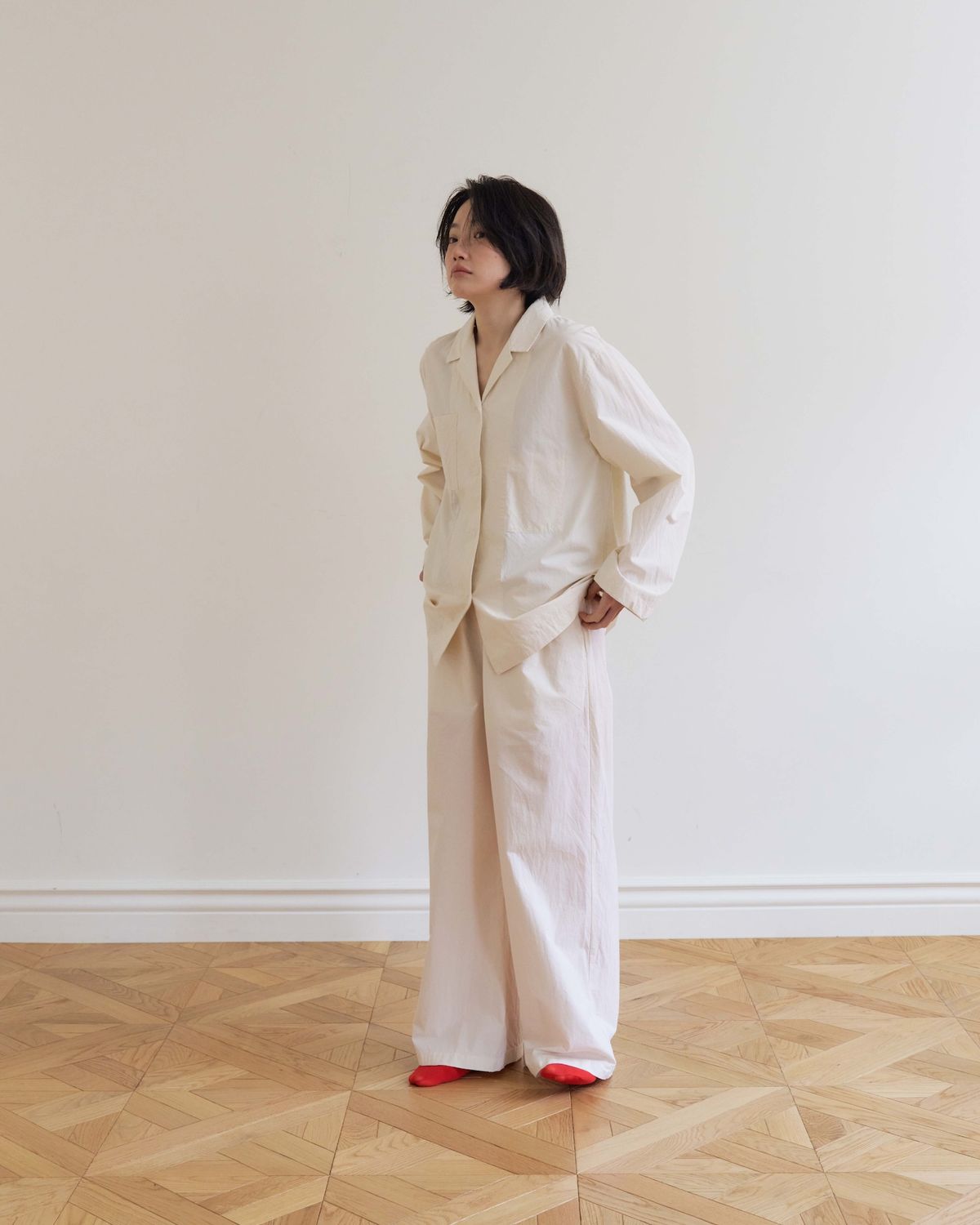 모잉모잉(MOIN MOIN) Long daily pajamas shirt, Paper white