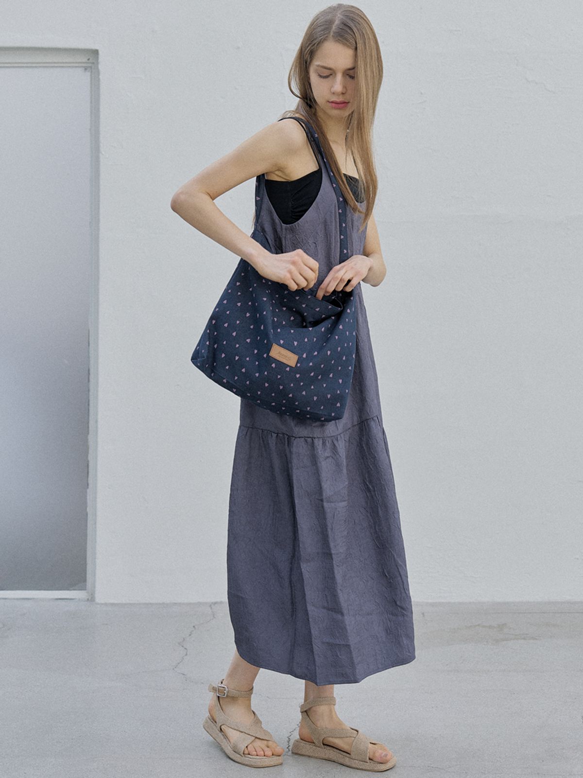 아방(AVANT-G) Heart Pattern Eco Bag - NAVY
